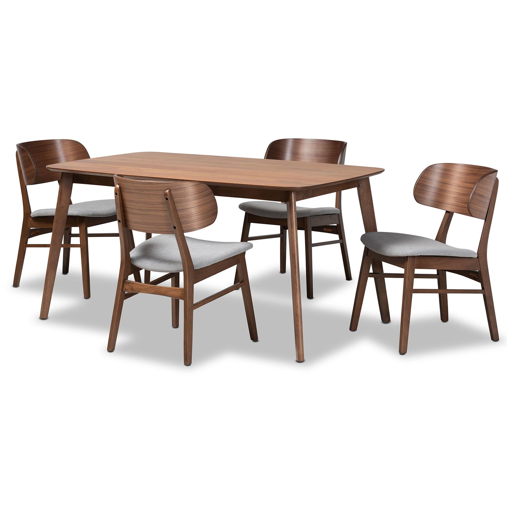 Alston Mid-Century Modern Fabric Upholstered and Finished Wood 5-Piece Dining Set