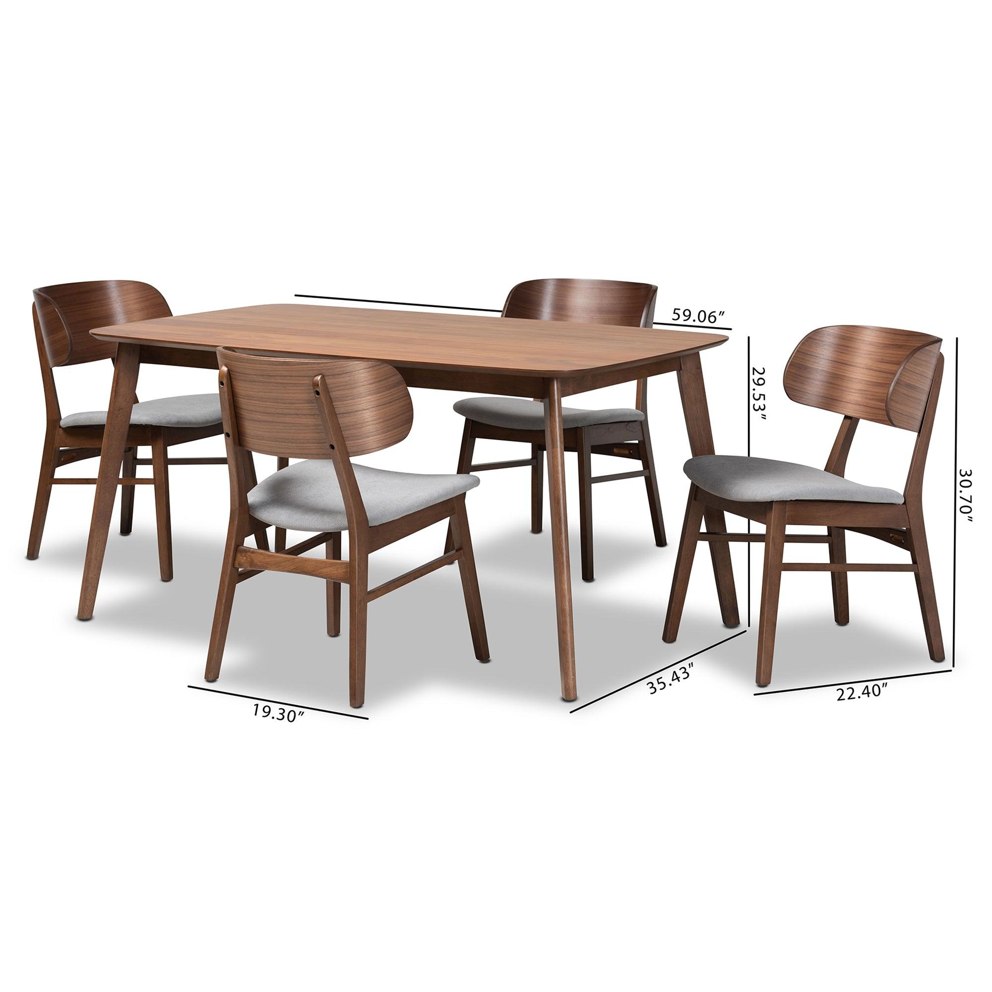 Alston Mid-Century Modern Fabric Upholstered and Finished Wood 5-Piece Dining Set