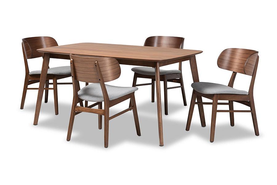Alston Mid-Century Modern Fabric Upholstered and Finished Wood 5-Piece Dining Set