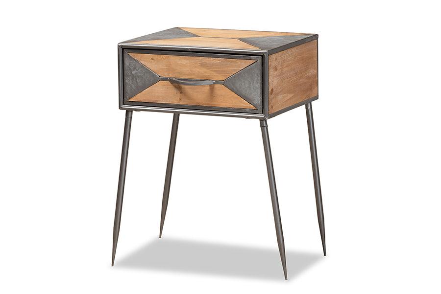 Laurel Rustic Industrial Antique Finished Metal and washed Finished Wood 1-Drawer End Table