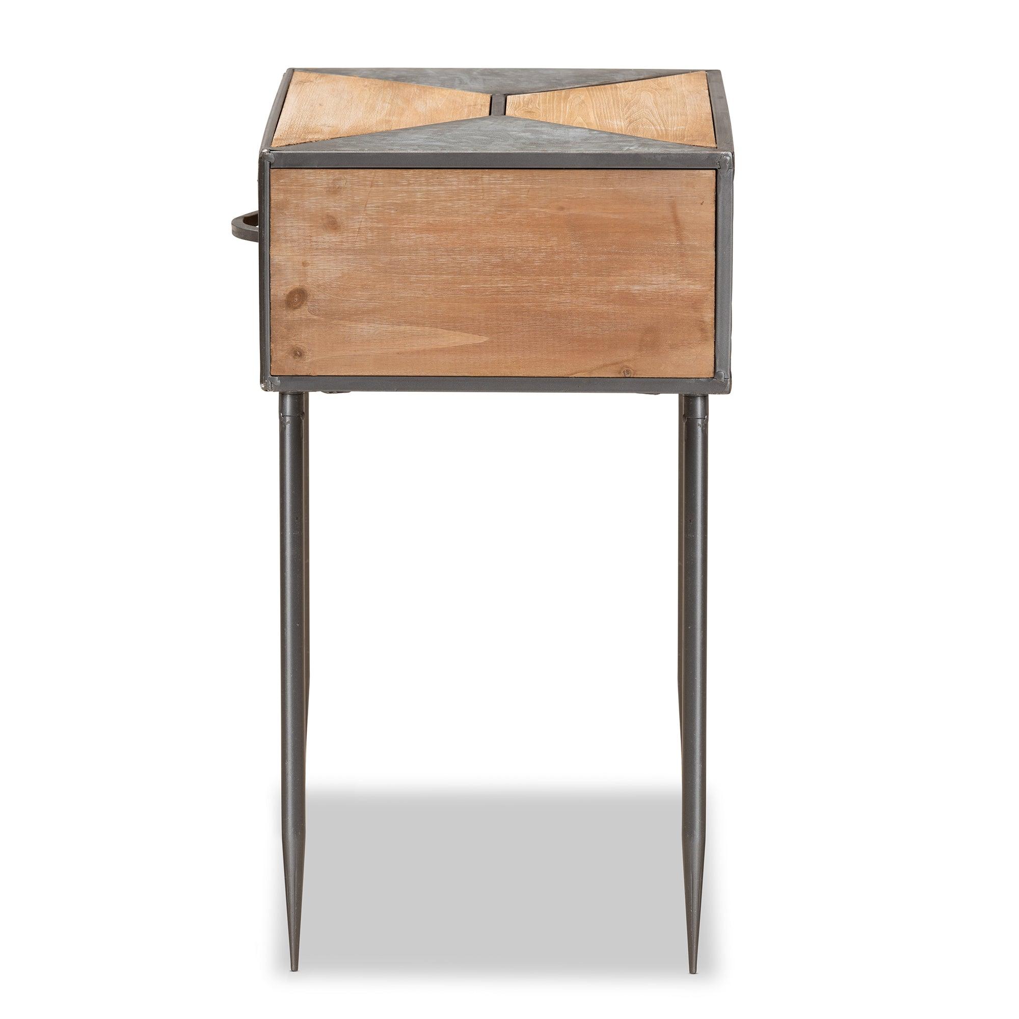Laurel Rustic Industrial Antique Finished Metal and washed Finished Wood 1-Drawer End Table