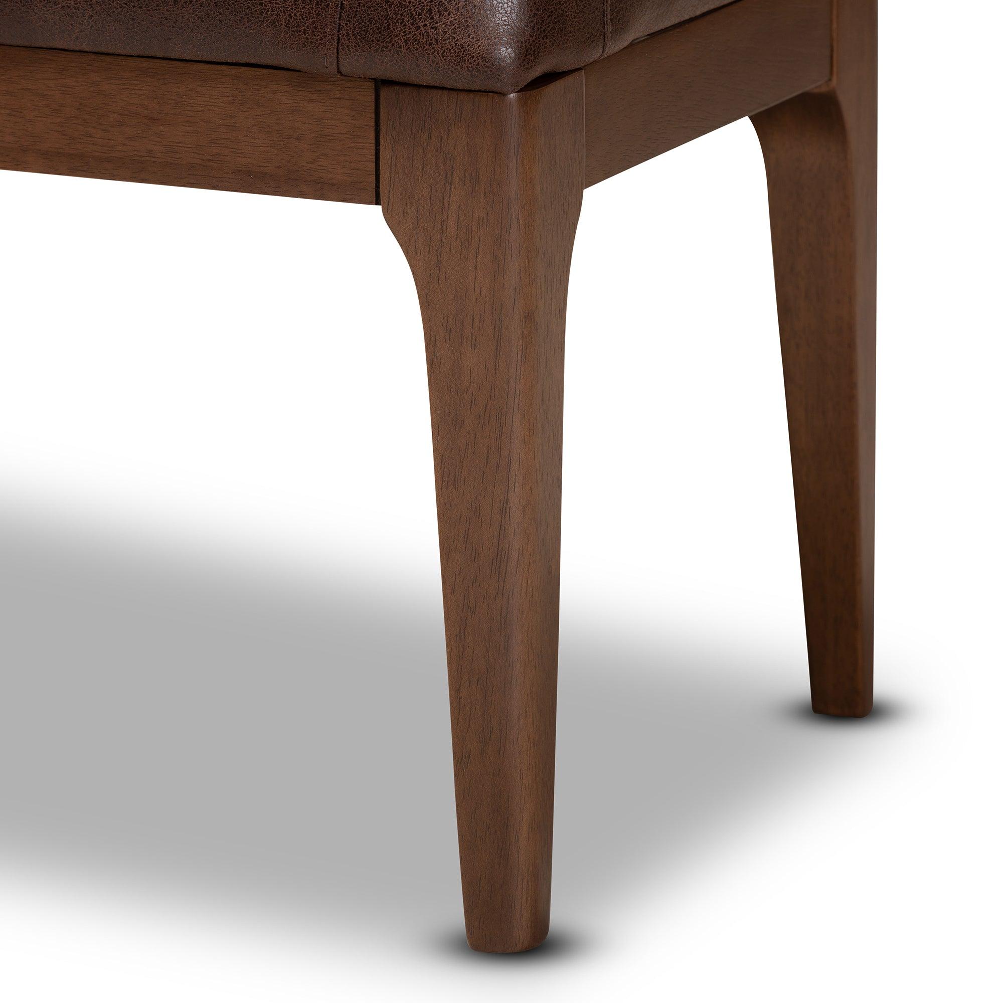 Walsh Mid-Century Modern Leather-Effect Polyester Fabric Upholstered and Finished Wood Dining Bench