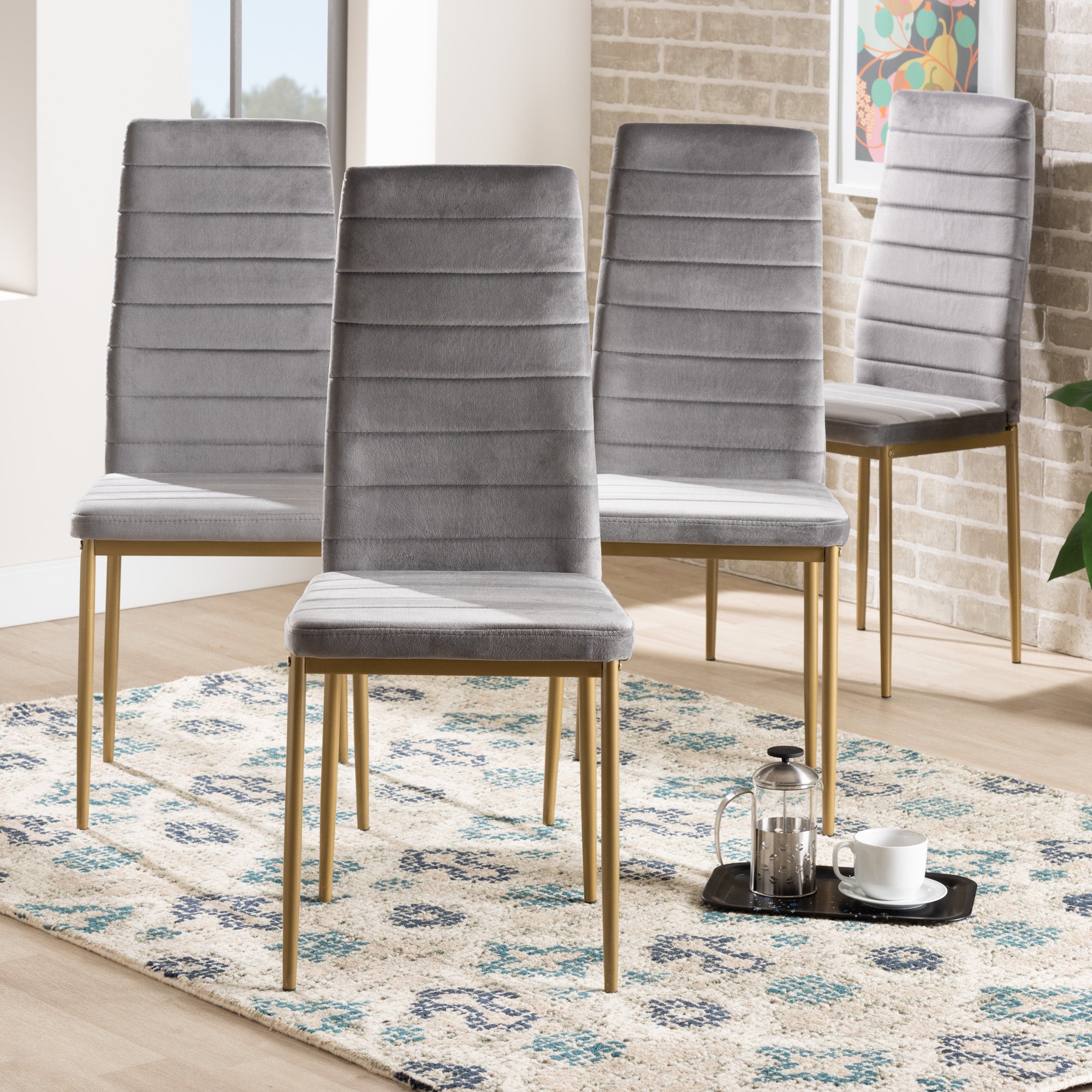 Armand Modern Glam and Luxe Velvet Fabric Upholstered and Finished Metal 4-Piece Dining Chair Set