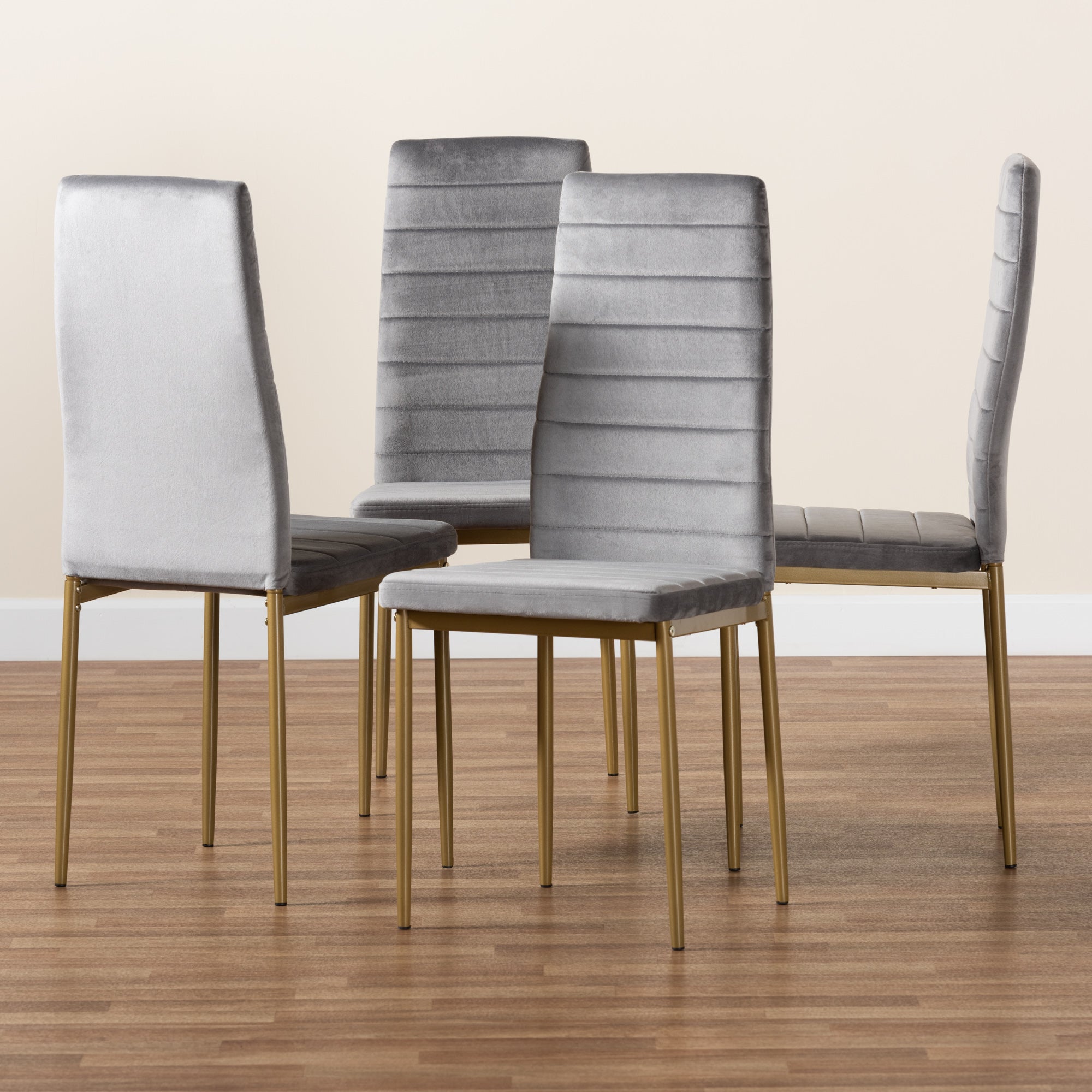 Armand Modern Glam and Luxe Velvet Fabric Upholstered and Finished Metal 4-Piece Dining Chair Set