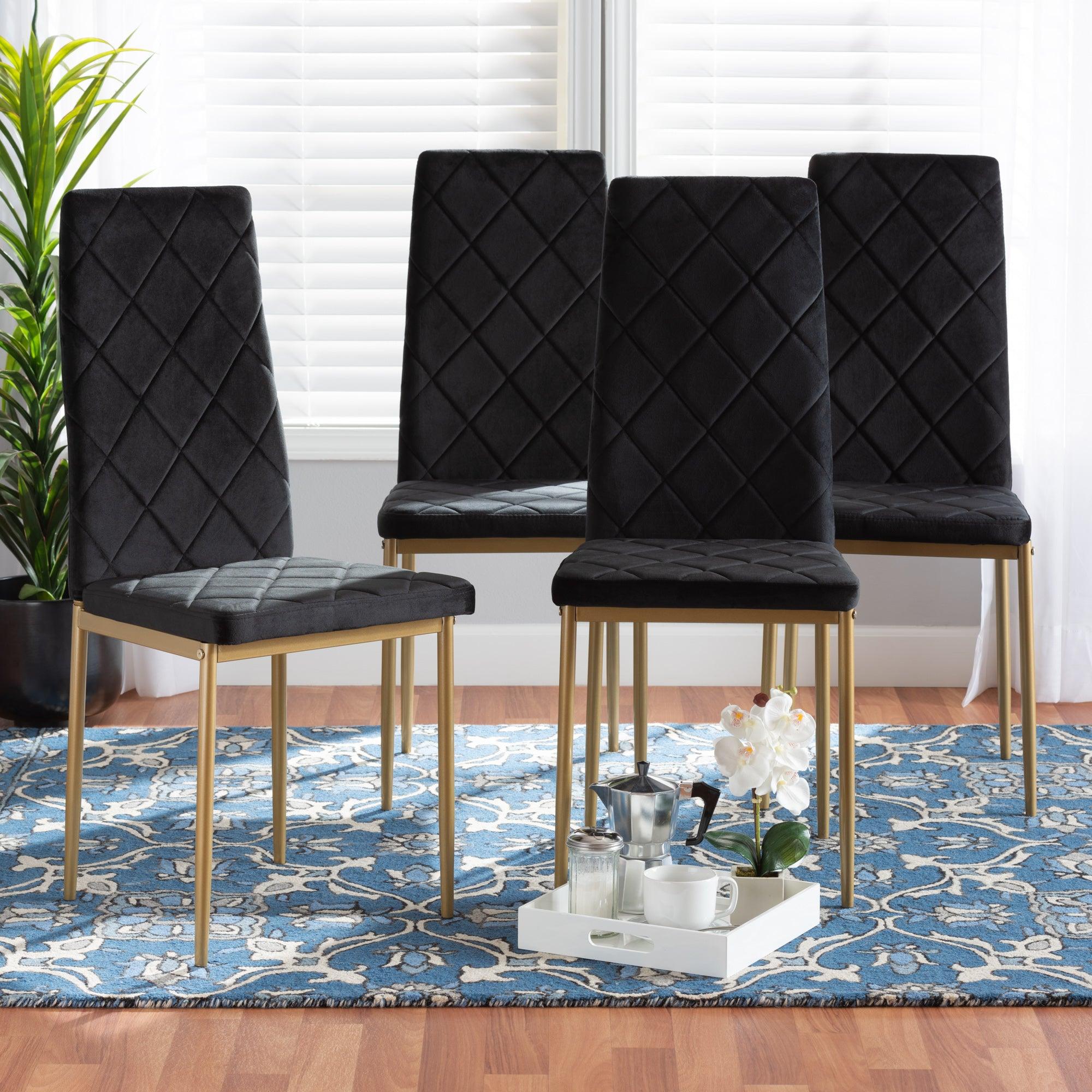 Blaise Modern Luxe and Glam Velvet Fabric Upholstered and Finished Metal 4-Piece Dining Chair Set