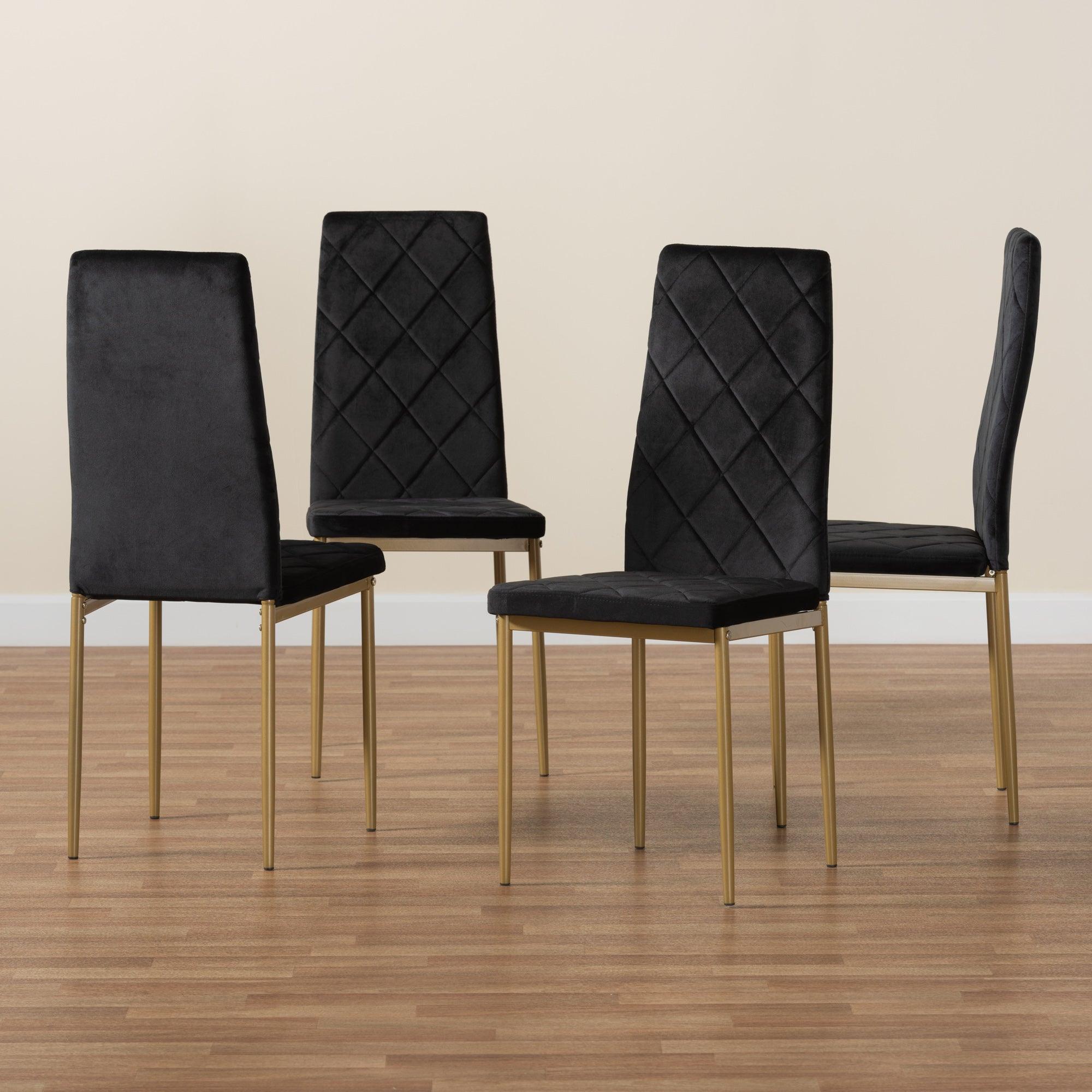 Blaise Modern Luxe and Glam Velvet Fabric Upholstered and Finished Metal 4-Piece Dining Chair Set