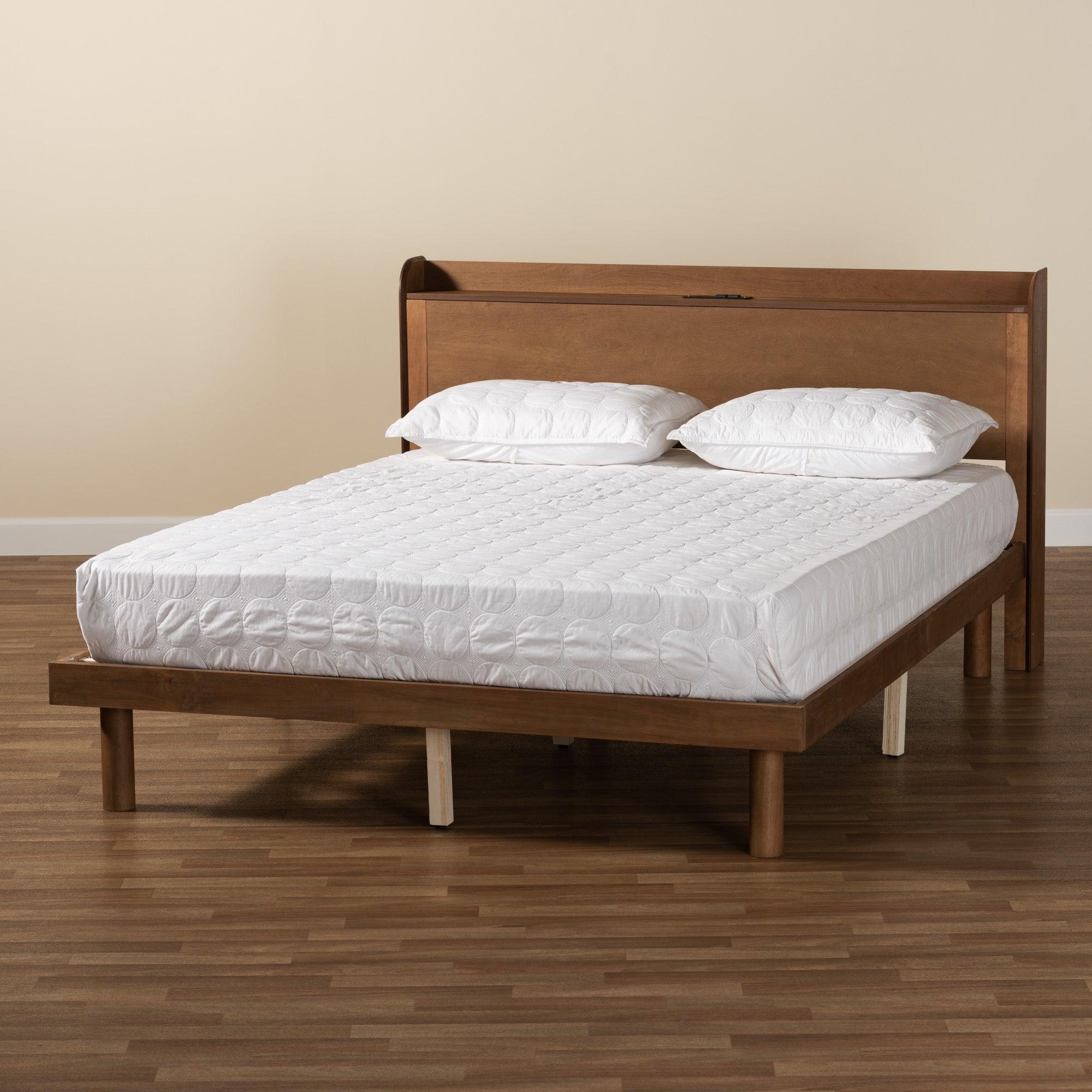 Decker Mid-Century Modern Transitional Finished Wood Platform Bed with Charging Station
