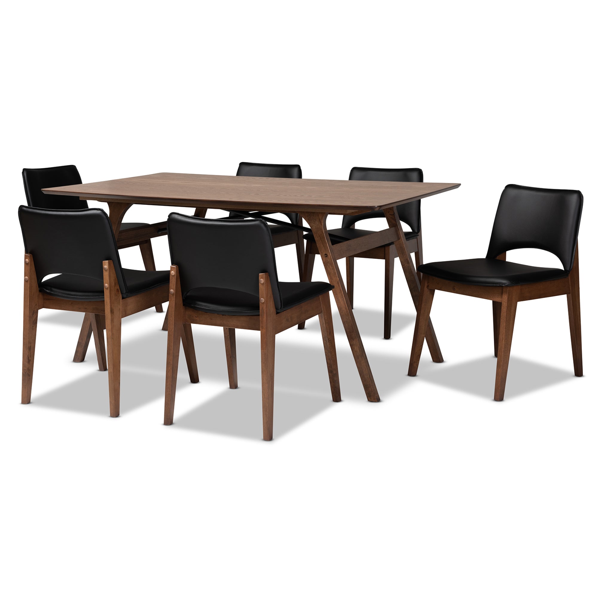 Afton Mid-Century Modern Faux Leather Upholstered and Finished Wood 7-Piece Dining Set