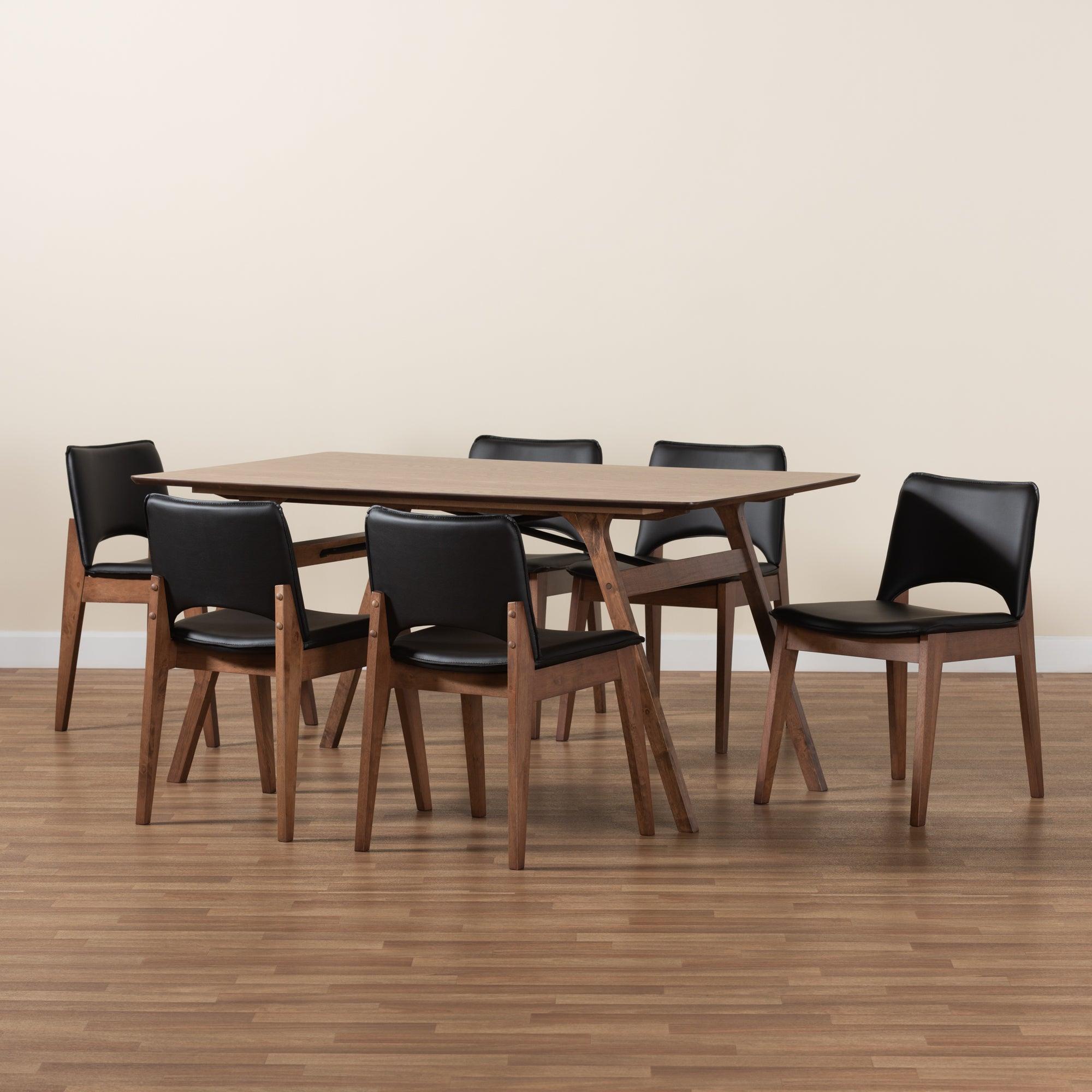 Afton Mid-Century Modern Faux Leather Upholstered and Finished Wood 7-Piece Dining Set