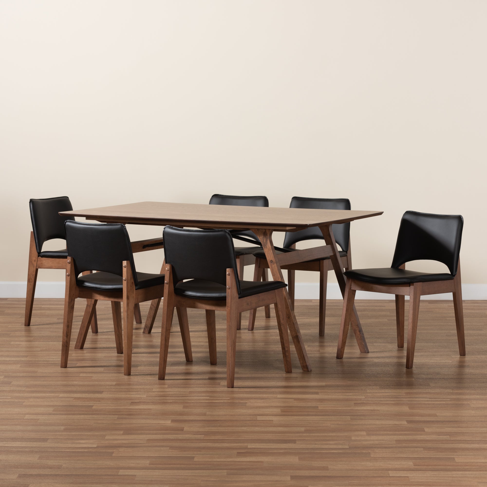 Afton Mid-Century Modern Faux Leather Upholstered and Finished Wood 7-Piece Dining Set
