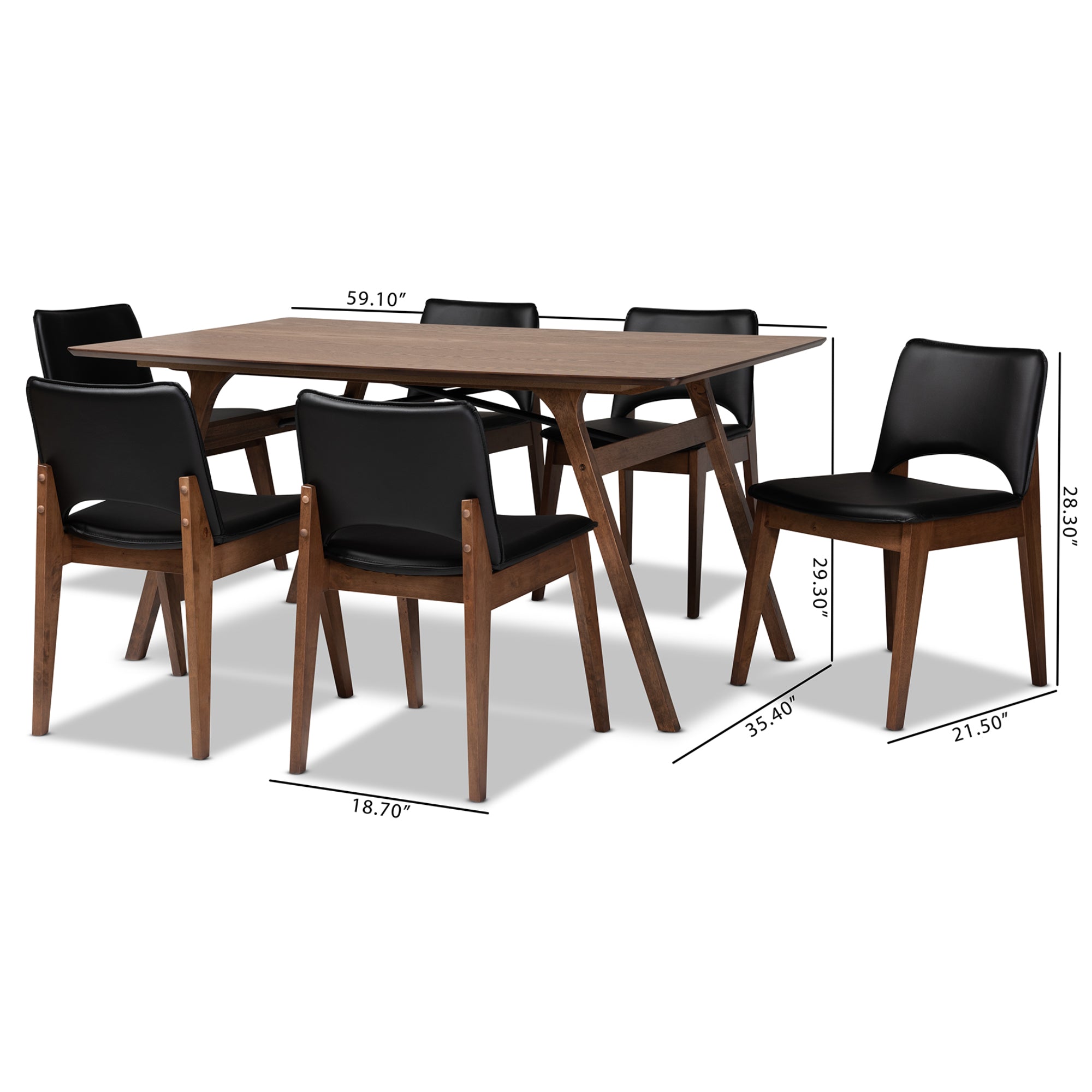 Afton Mid-Century Modern Faux Leather Upholstered and Finished Wood 7-Piece Dining Set
