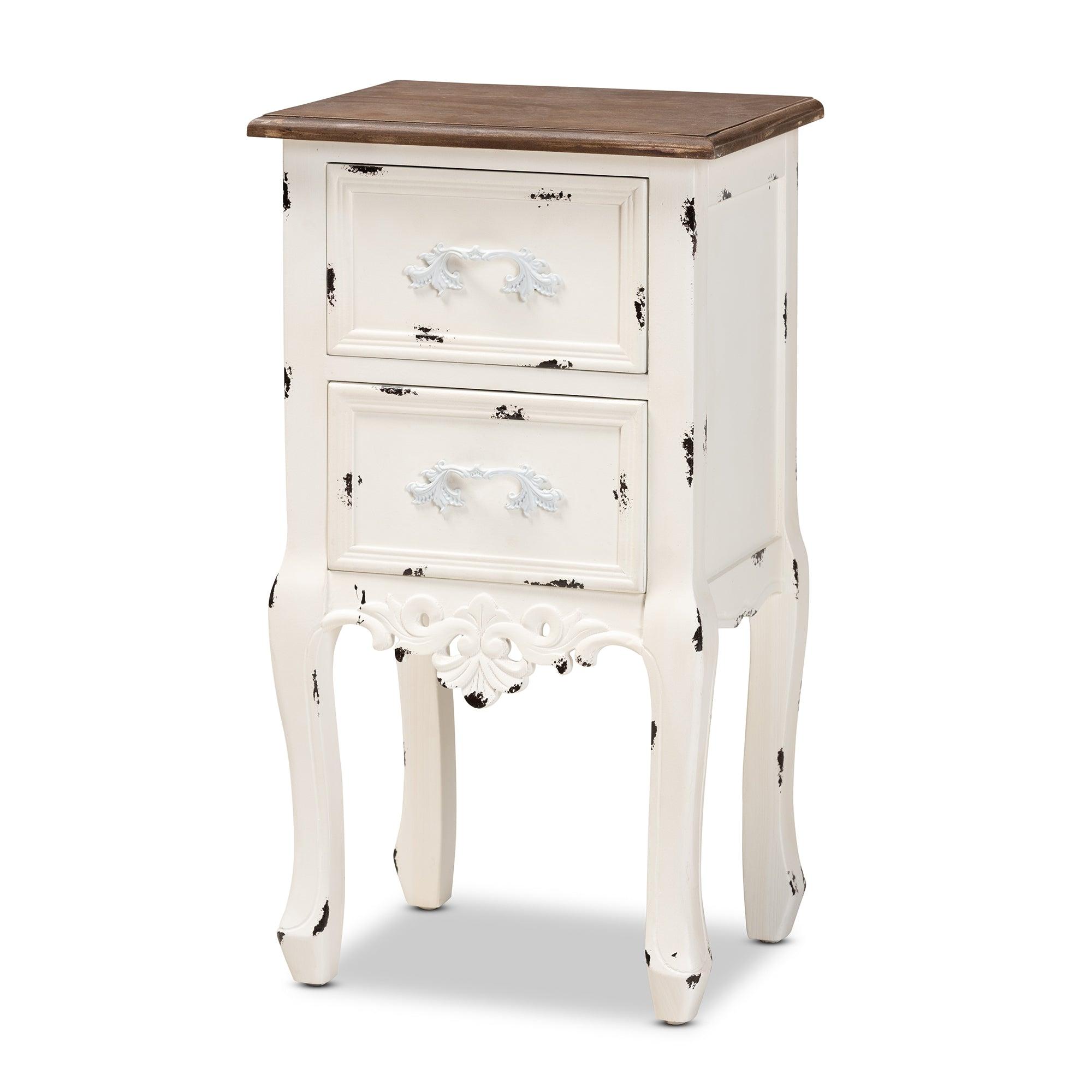 Levron Classic and Traditional Two-Tone and Antique Finished Wood 2-Drawer End Table
