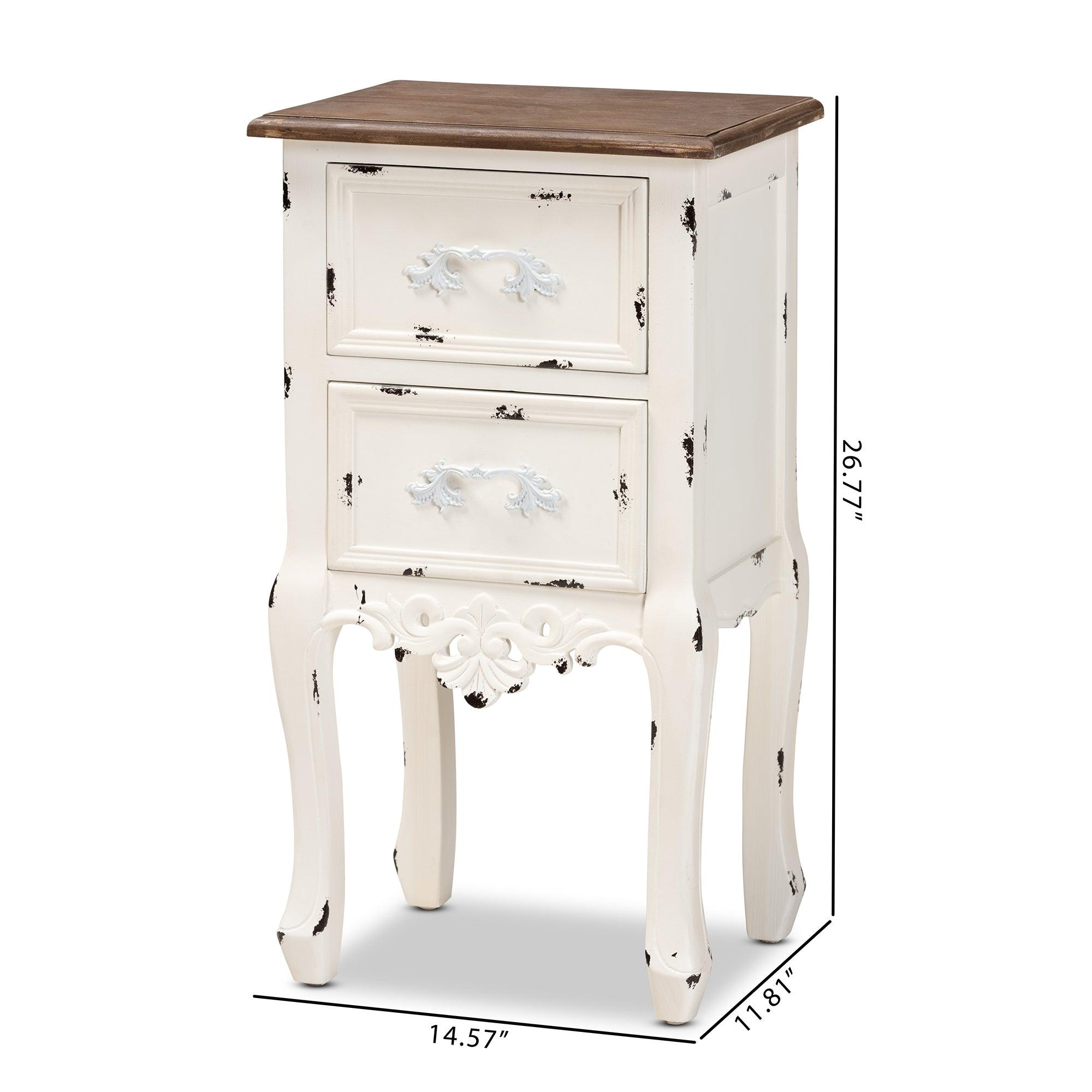 Levron Classic and Traditional Two-Tone and Antique Finished Wood 2-Drawer End Table