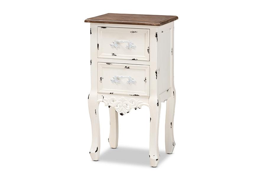 Levron Classic and Traditional Two-Tone and Antique Finished Wood 2-Drawer End Table