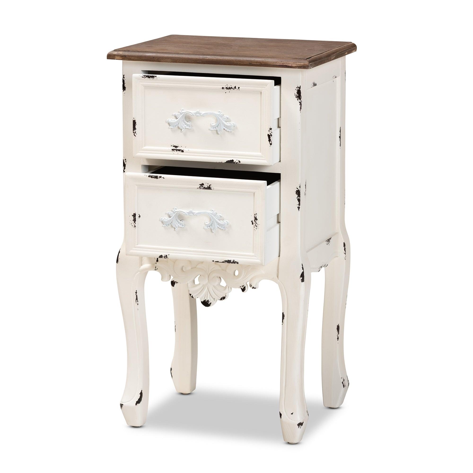 Levron Classic and Traditional Two-Tone and Antique Finished Wood 2-Drawer End Table