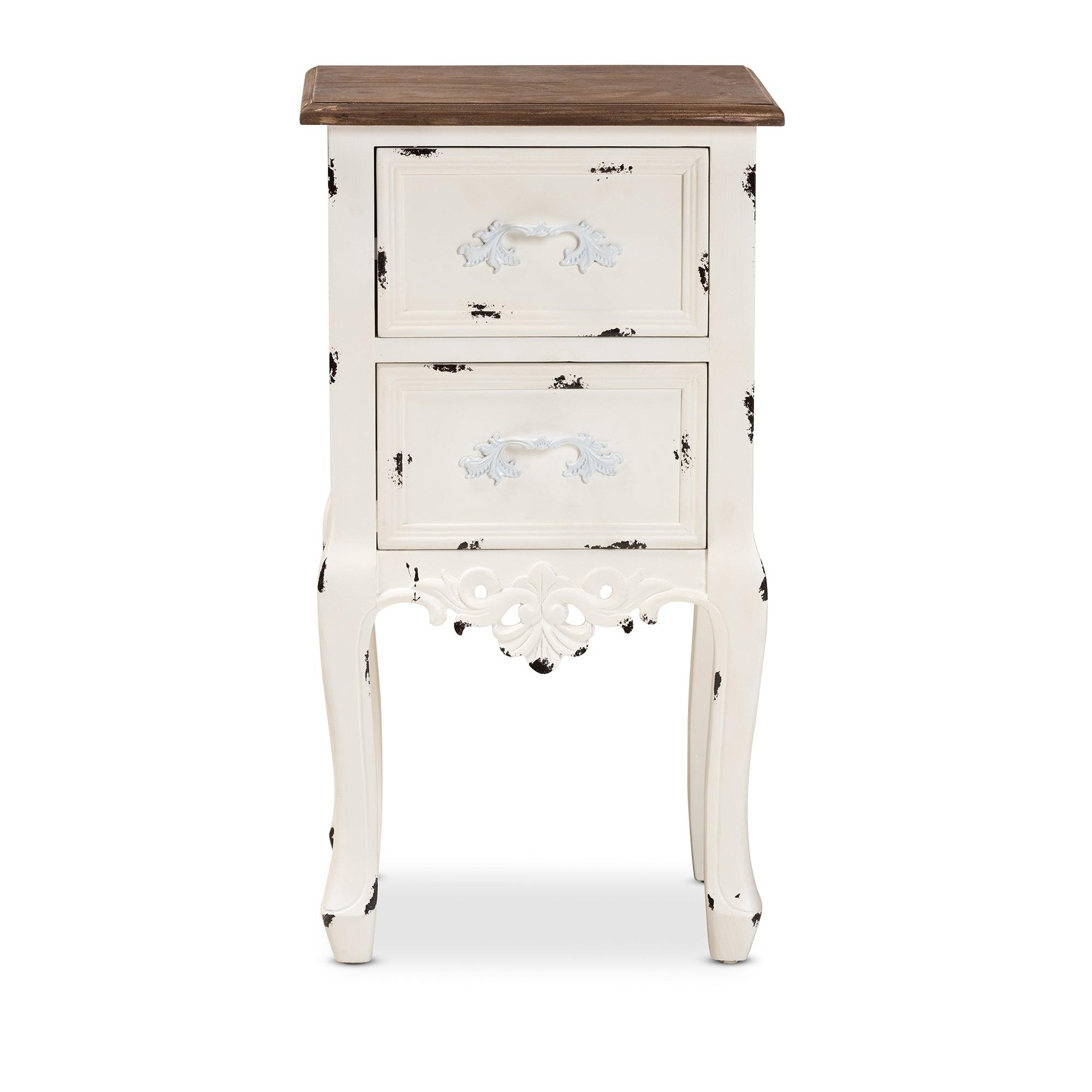 Levron Classic and Traditional Two-Tone and Antique Finished Wood 2-Drawer End Table