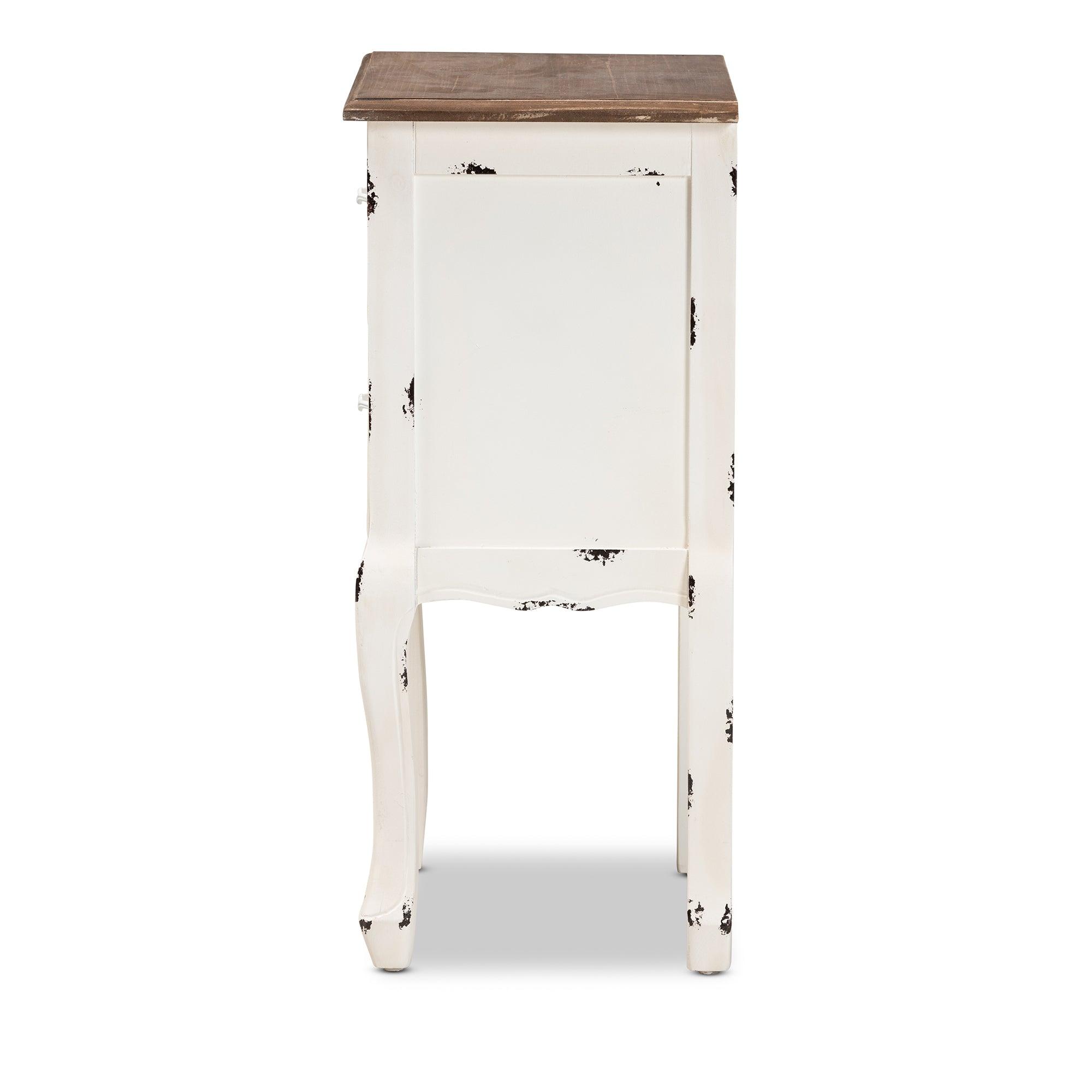Levron Classic and Traditional Two-Tone and Antique Finished Wood 2-Drawer End Table