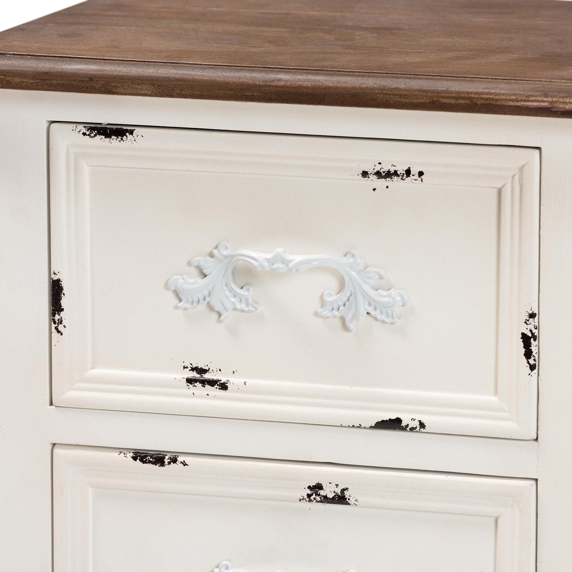 Levron Classic and Traditional Two-Tone and Antique Finished Wood 2-Drawer End Table