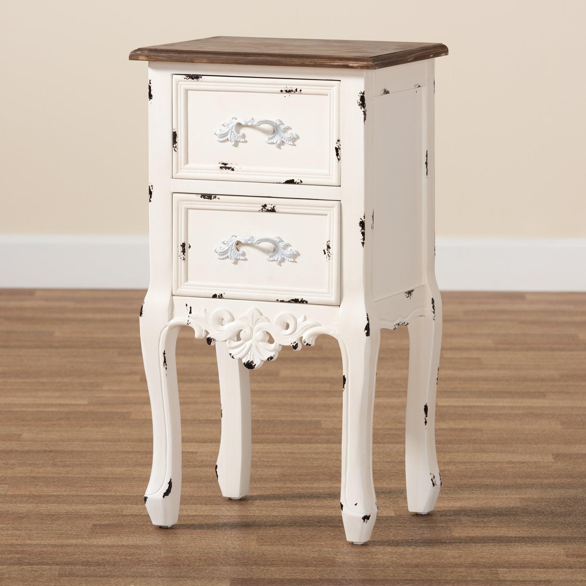 Levron Classic and Traditional Two-Tone and Antique Finished Wood 2-Drawer End Table