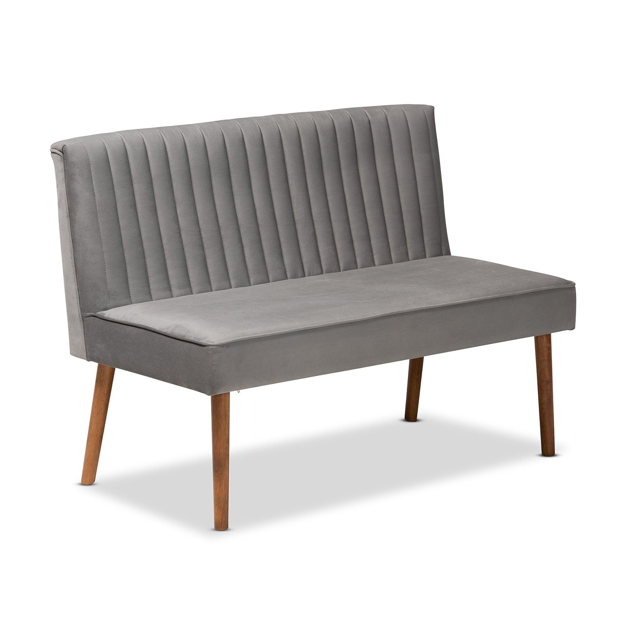Alvis Mid-Century Modern Velvet Upholstered and Finished Wood 5-Piece Dining Nook Set