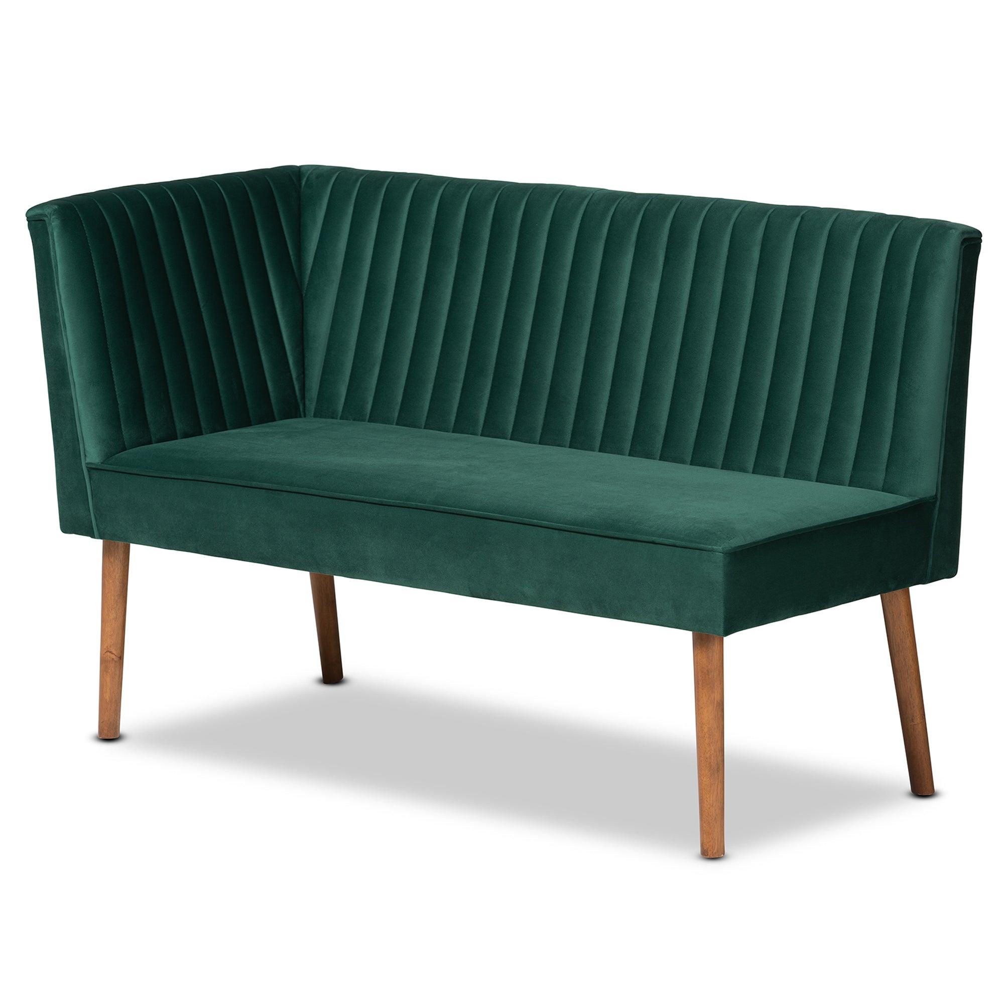 Alvis Mid-Century Modern Emerald Velvet Upholstered and Finished Wood 2-Piece Dining Nook Banquette Set