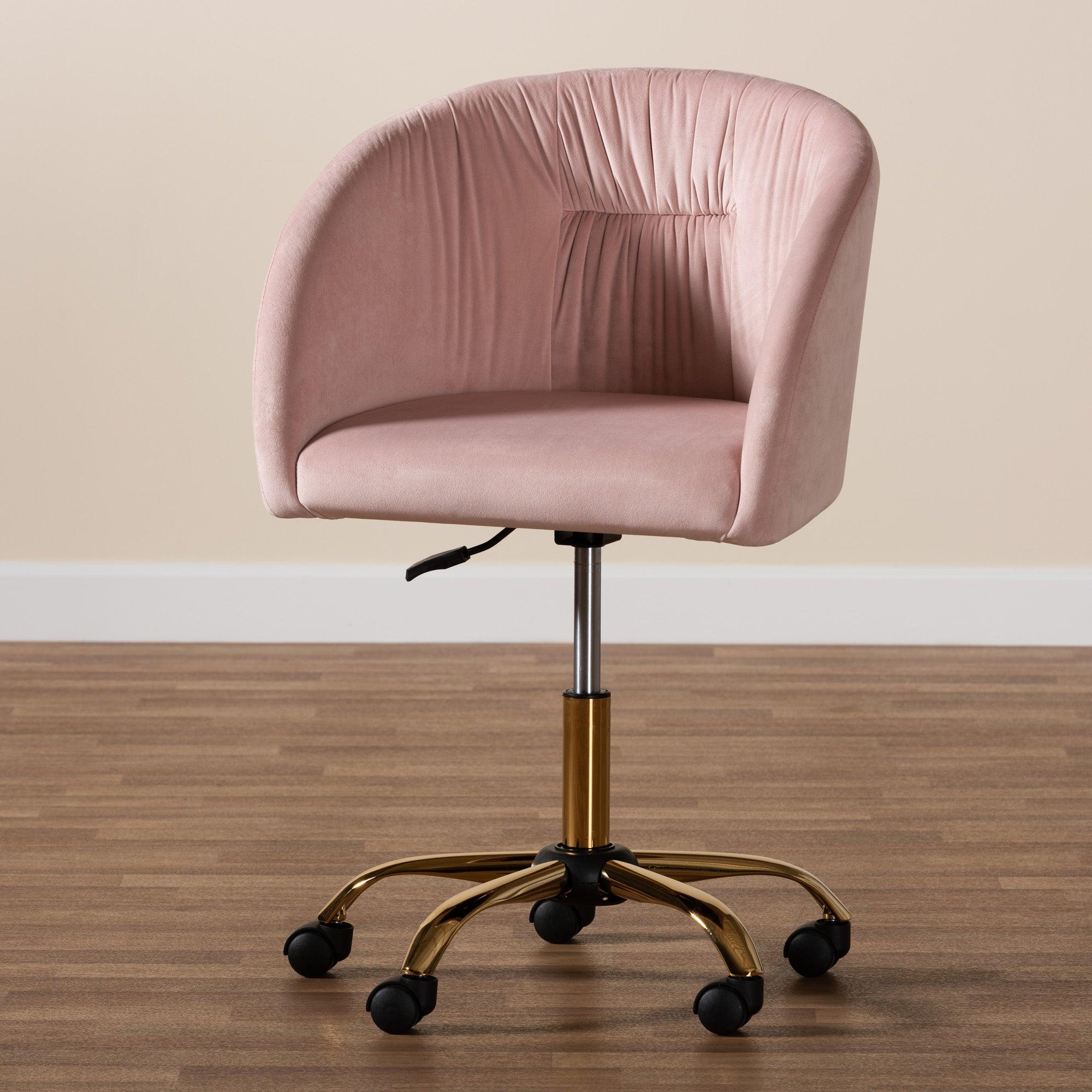 Ravenna Contemporary Glam and Luxe Blush Velvet Fabric and Metal Swivel Office Chair