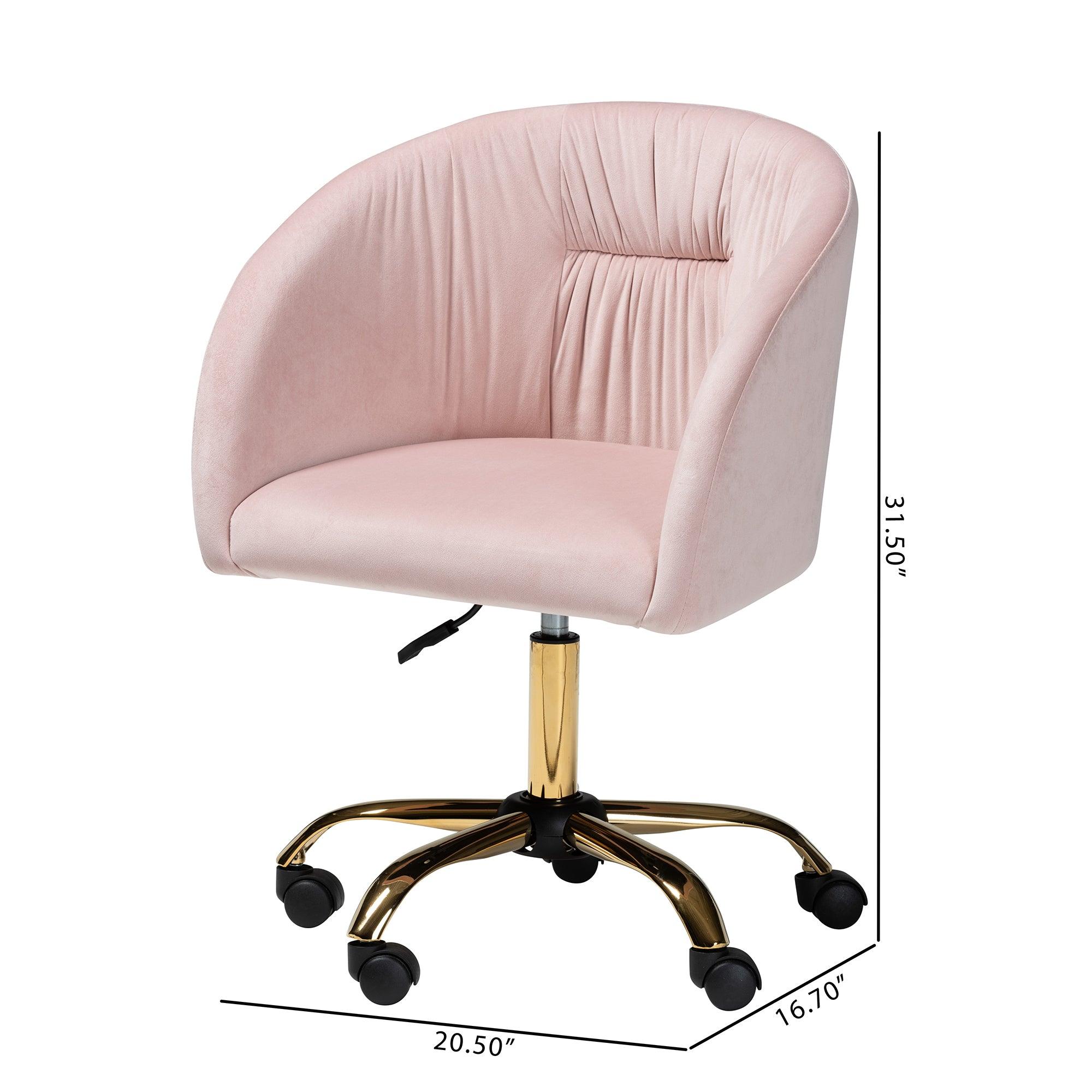 Ravenna Contemporary Glam and Luxe Blush Velvet Fabric and Metal Swivel Office Chair