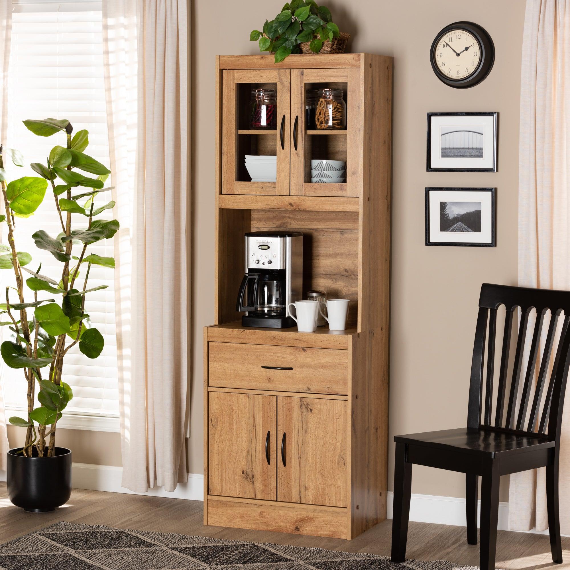 Laurana Modern and Contemporary Finished Wood Kitchen Cabinet and Hutch