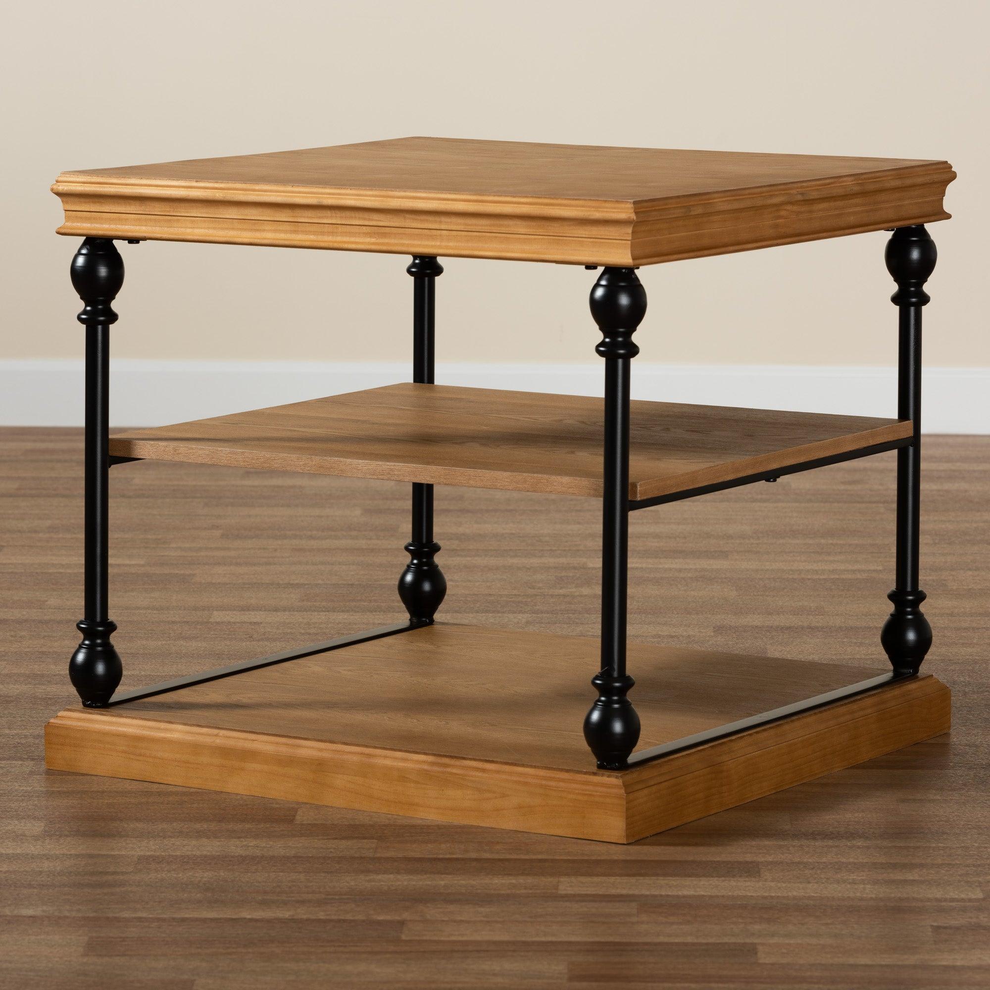 Sebastian Traditional Industrial Finished Wood and Metal 3-Tier End Table