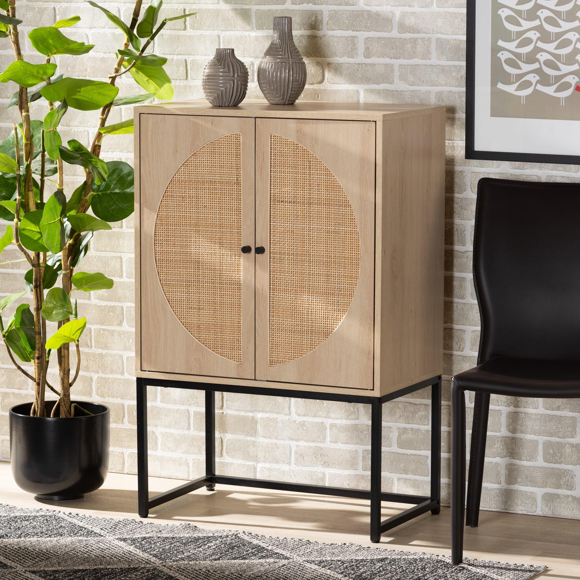 Ardon Bohemian Light Finished Wood and Metal 2-Door Storage Cabinet