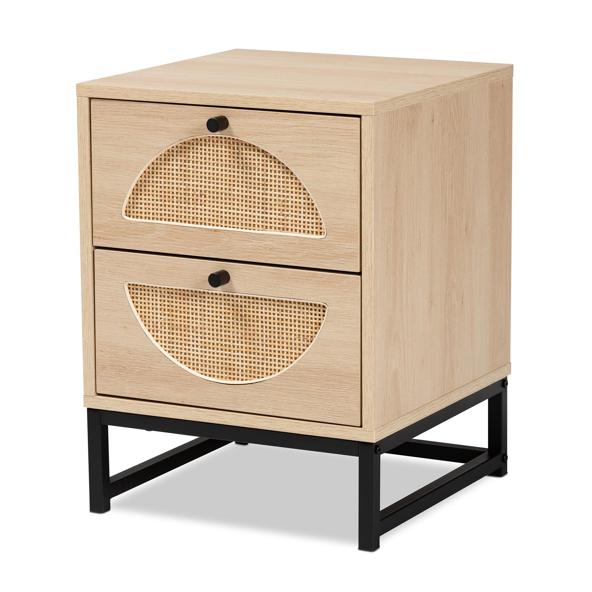 Ardon Bohemian Light Finished Wood and Metal 2-Drawer End Table