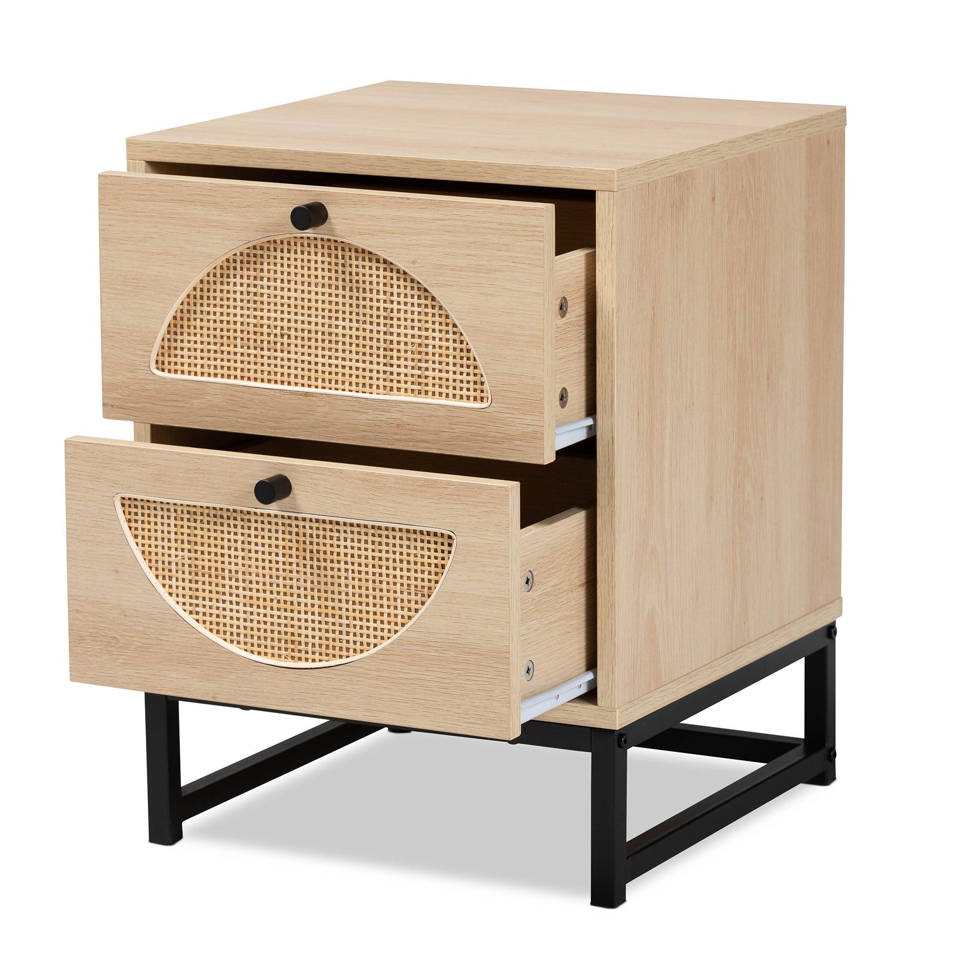 Ardon Bohemian Light Finished Wood and Metal 2-Drawer End Table