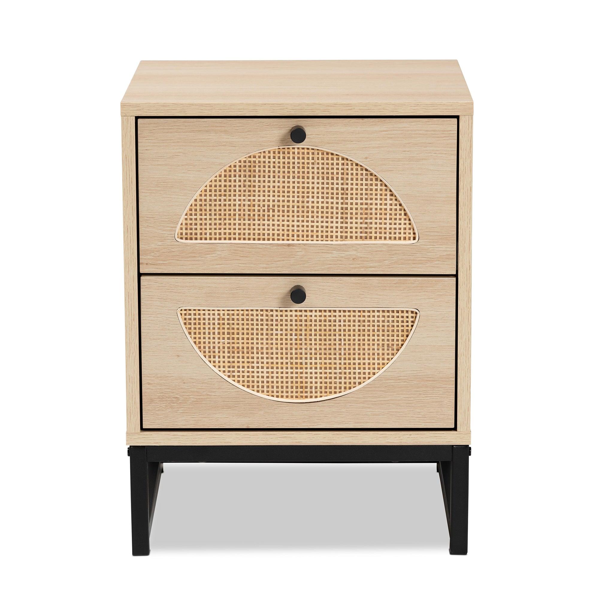 Ardon Bohemian Light Finished Wood and Metal 2-Drawer End Table