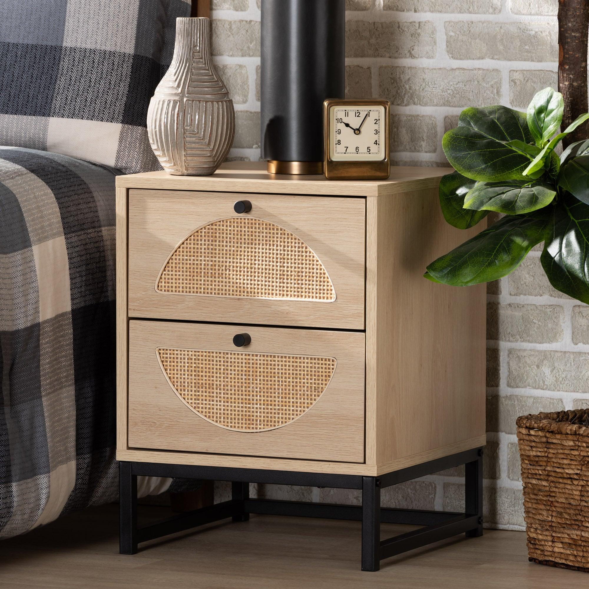 Ardon Bohemian Light Finished Wood and Metal 2-Drawer End Table