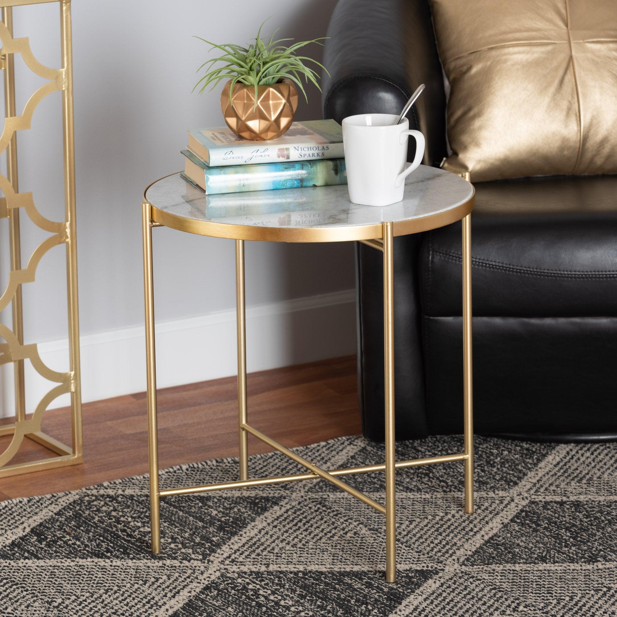 Maddock Modern and Contemporary Finished Metal End Table with Marble Tabletop