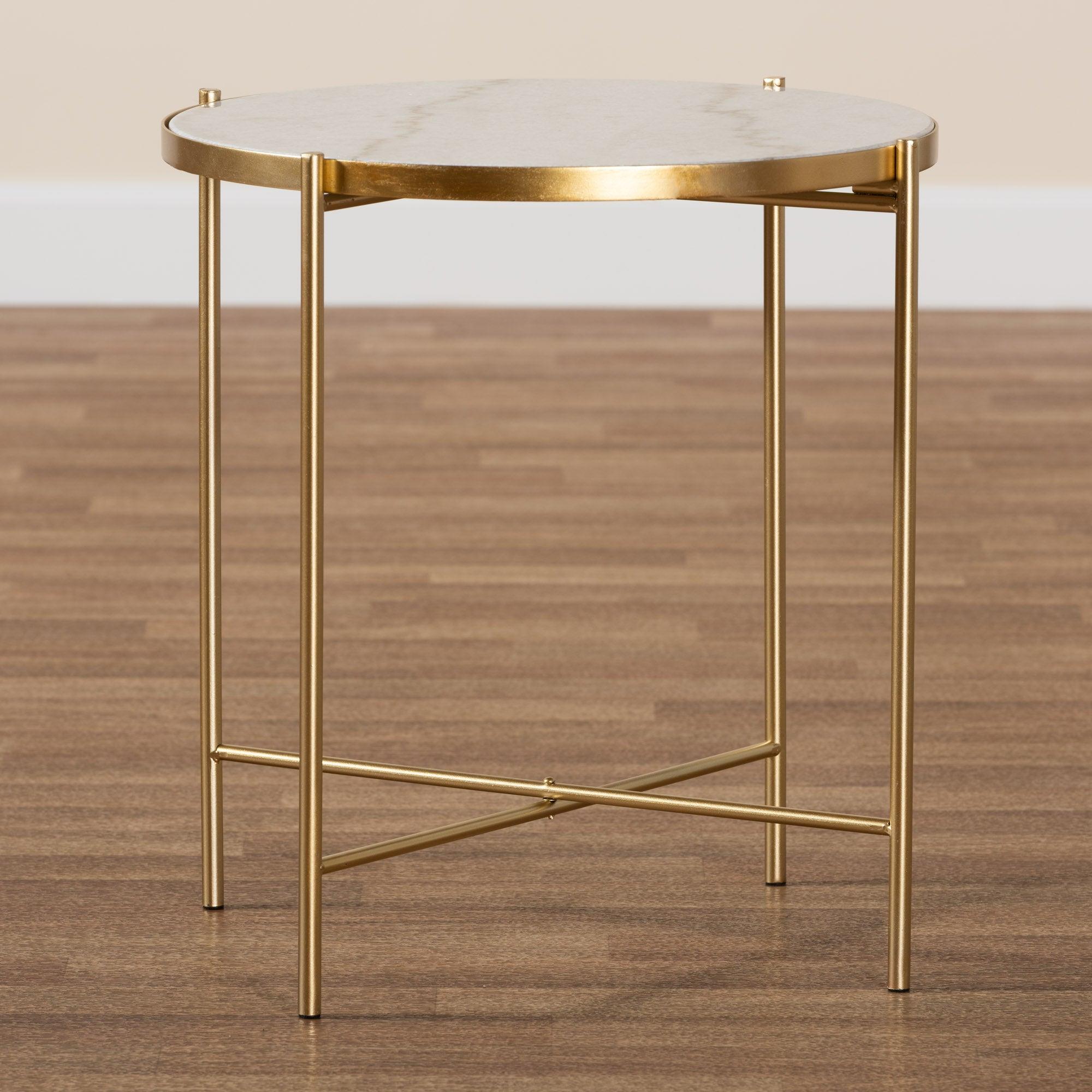 Maddock Modern and Contemporary Finished Metal End Table with Marble Tabletop