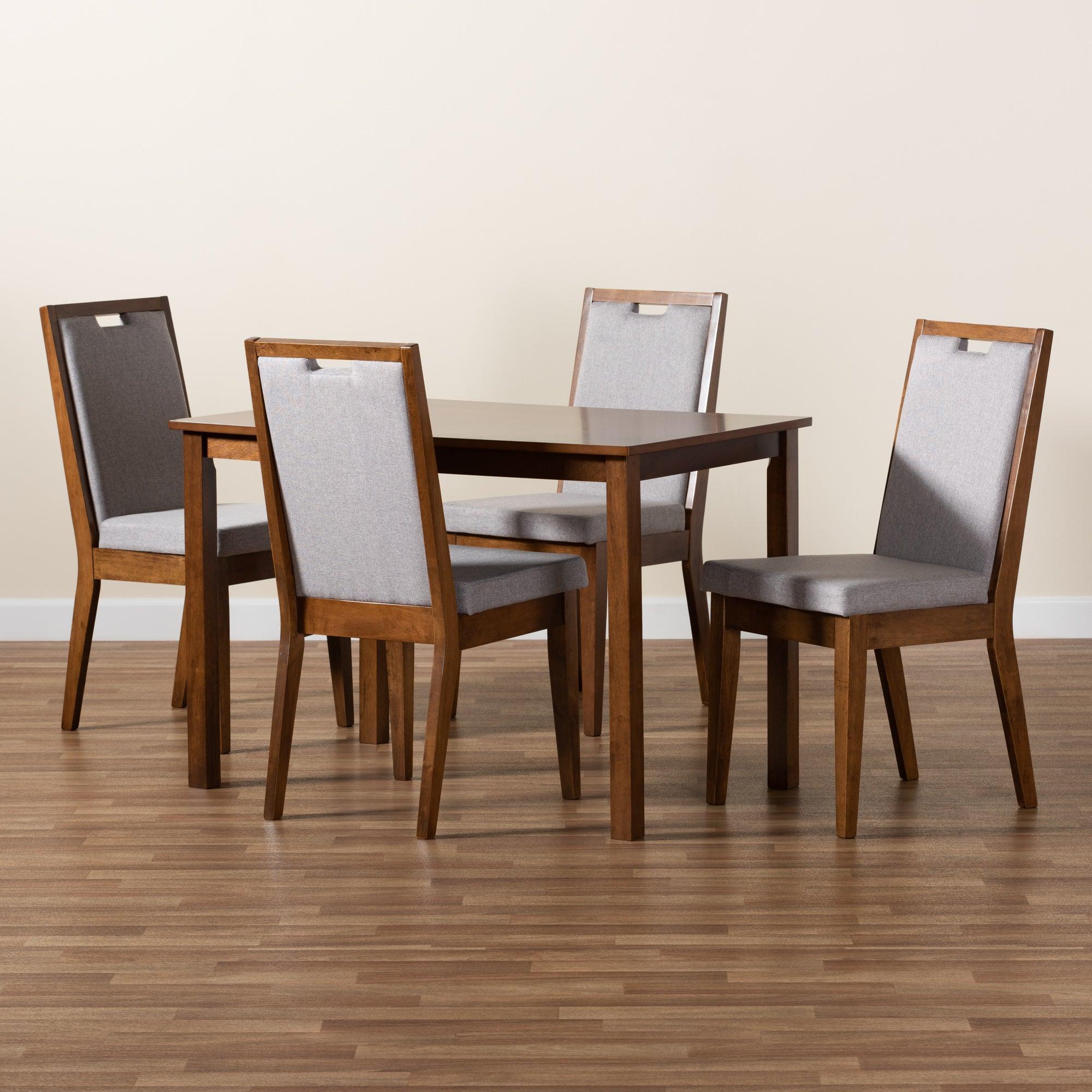 Rosa Modern and Contemporary Fabric Upholstered and Finished Wood 5-Piece Dining Set