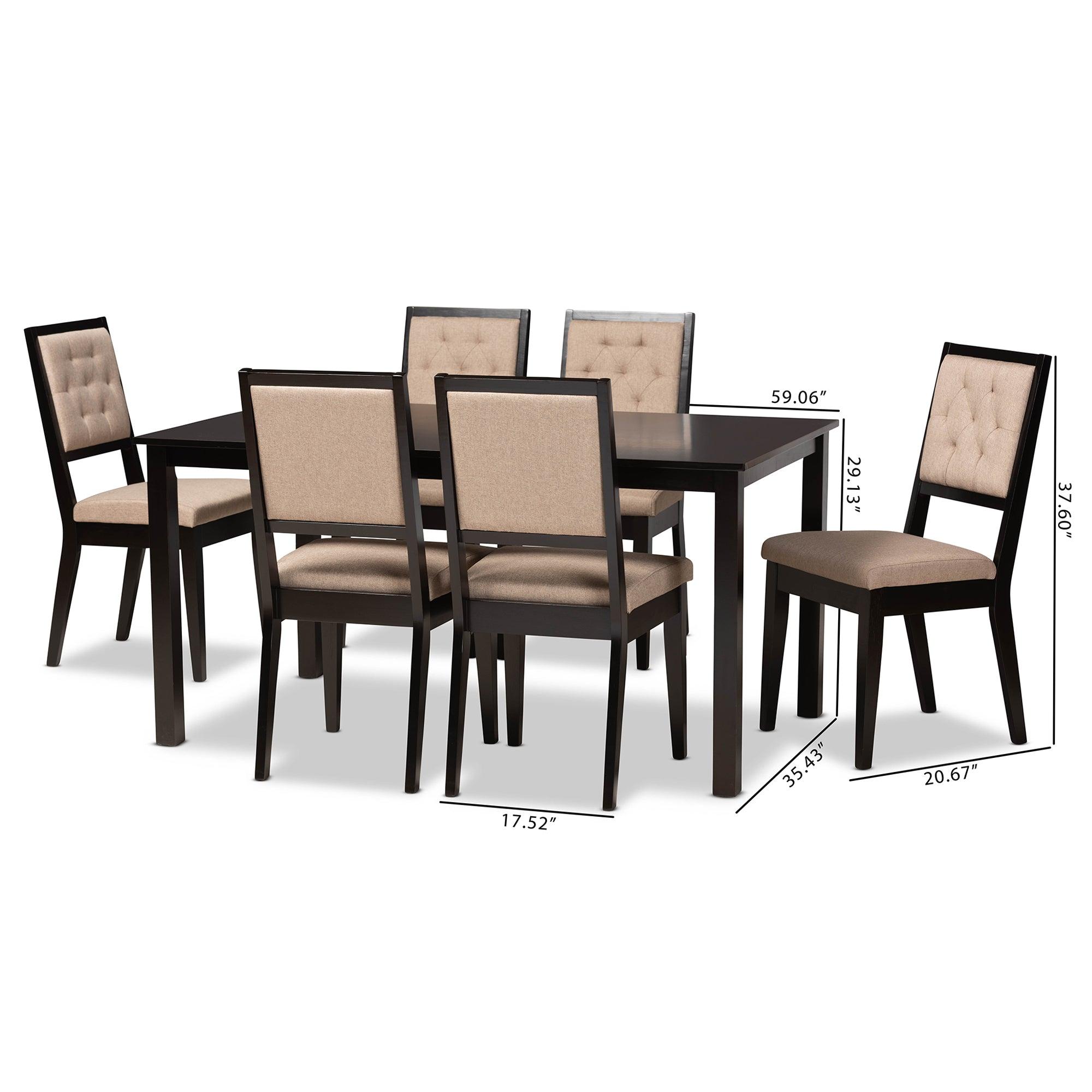 Suvi Modern and Contemporary Sand Fabric Upholstered and Finished Wood 7-Piece Dining Set