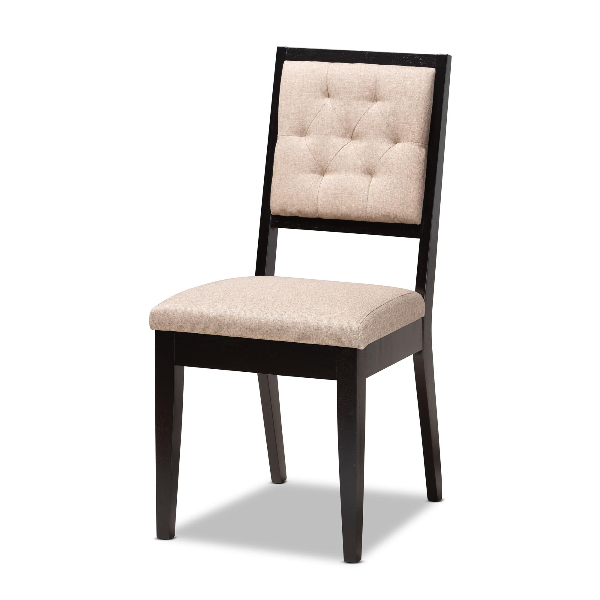 Suvi Modern and Contemporary Sand Fabric Upholstered and Finished Wood 7-Piece Dining Set