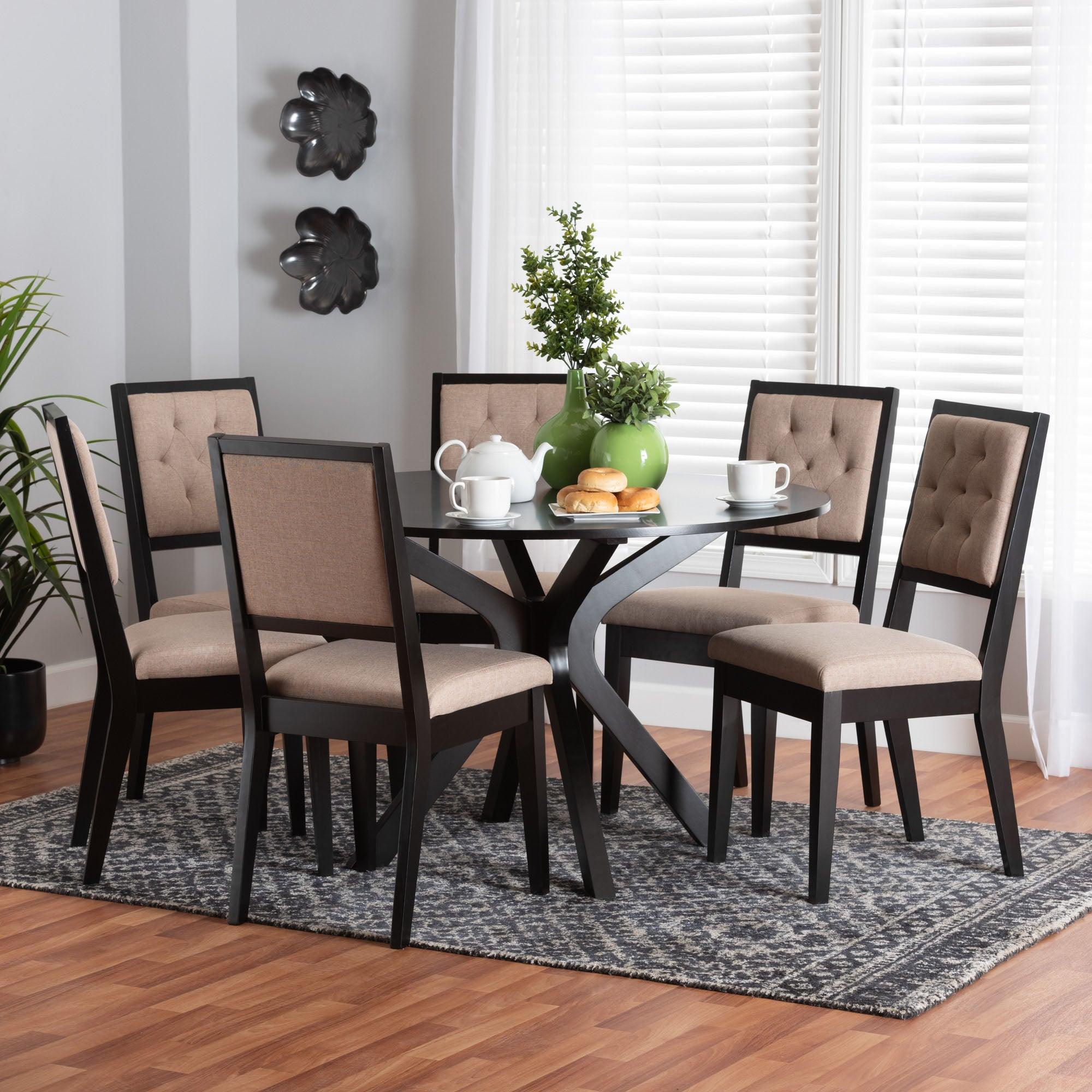 Mana Modern Sand Fabric and Finished Wood 7-Piece Dining Set