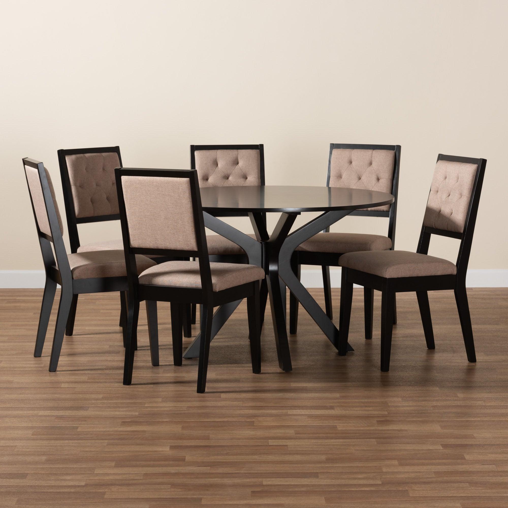 Mana Modern Sand Fabric and Finished Wood 7-Piece Dining Set