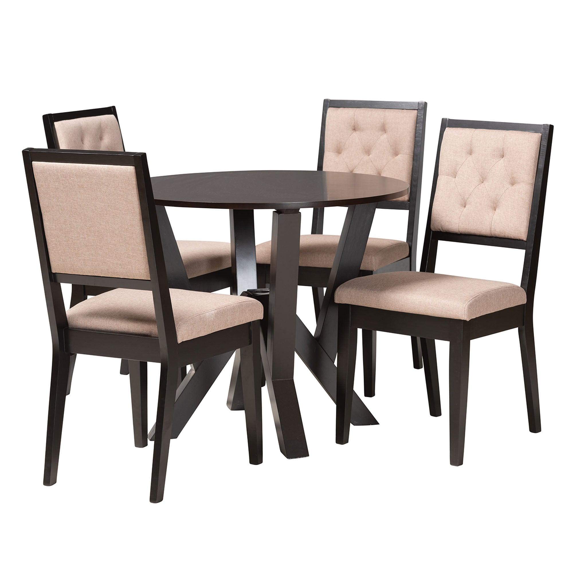 Kai Modern Sand Fabric and Finished Wood 5-Piece Dining Set