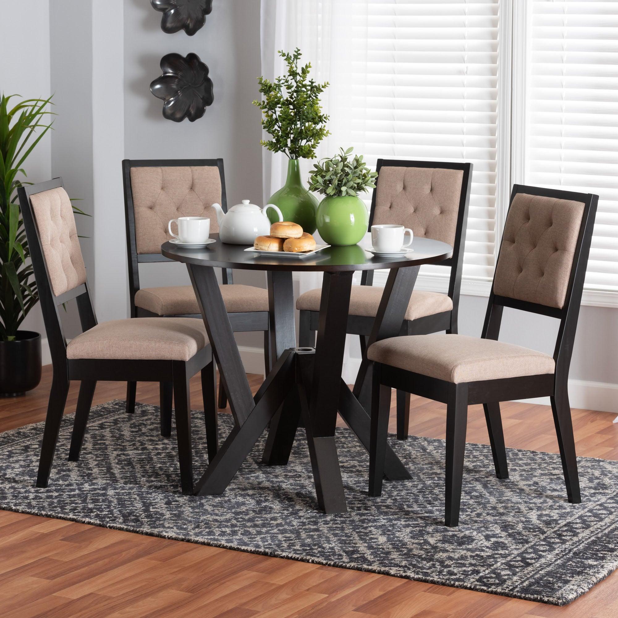 Kai Modern Sand Fabric and Finished Wood 5-Piece Dining Set