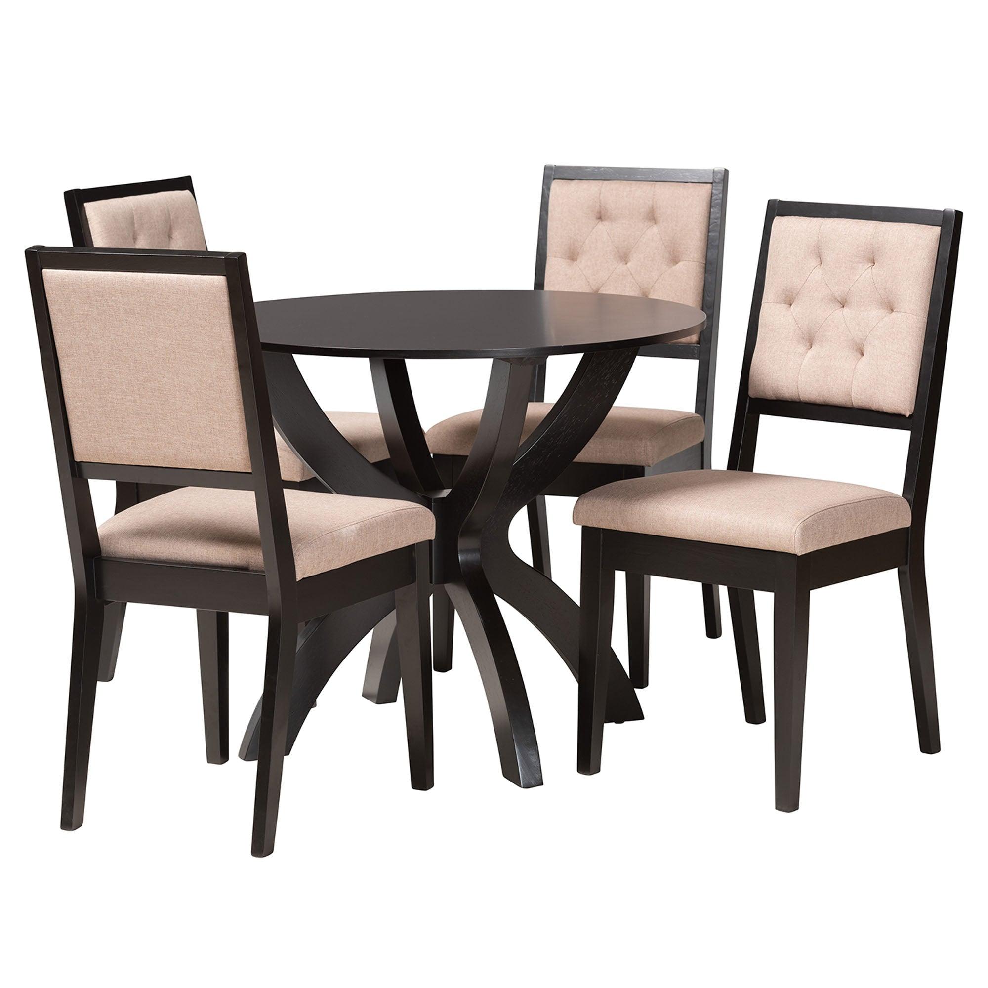 Noe Modern Sand Fabric and Finished Wood 5-Piece Dining Set