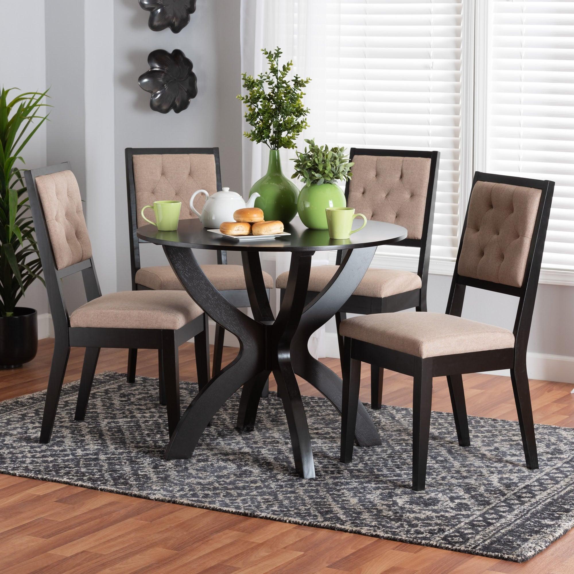 Noe Modern Sand Fabric and Finished Wood 5-Piece Dining Set