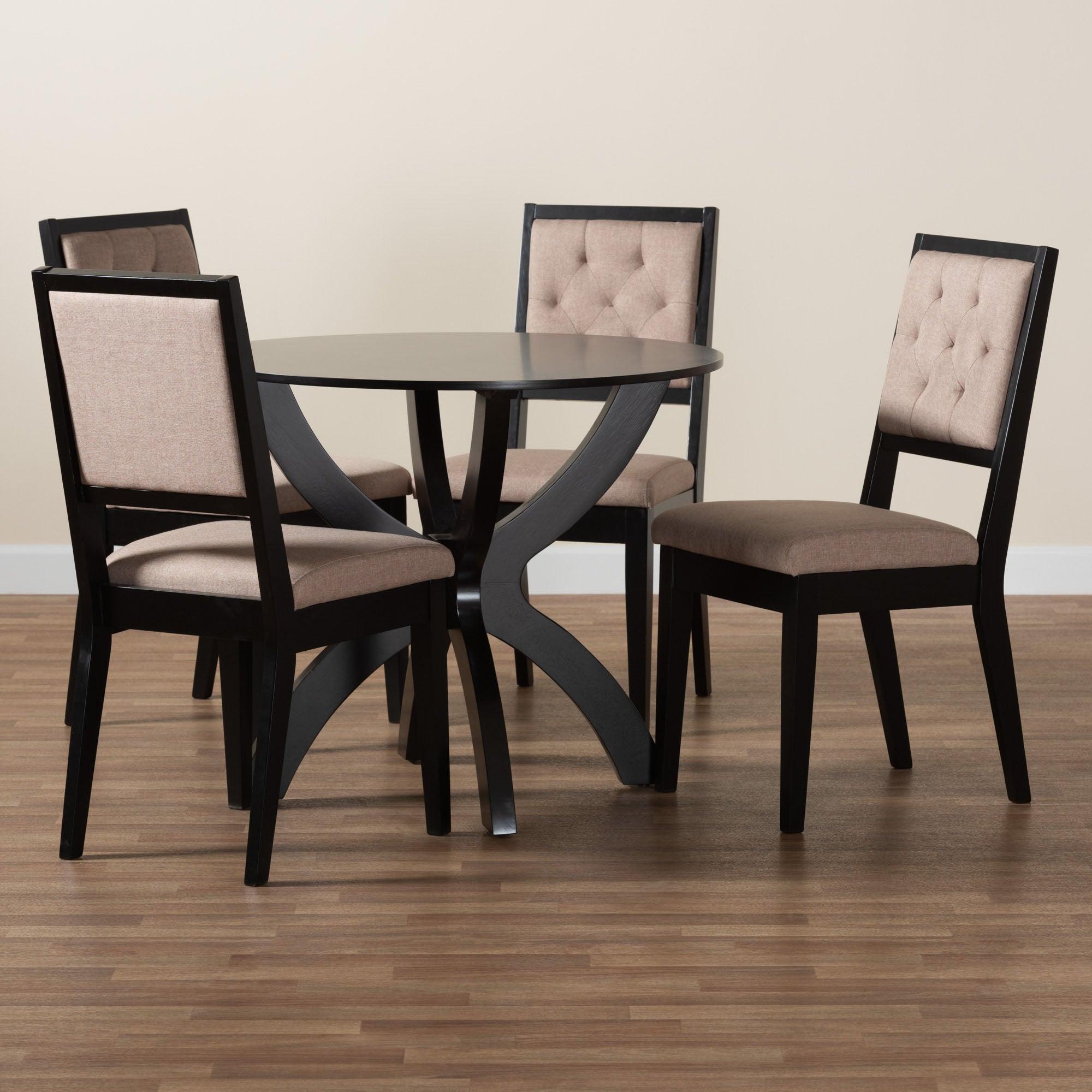Noe Modern Sand Fabric and Finished Wood 5-Piece Dining Set