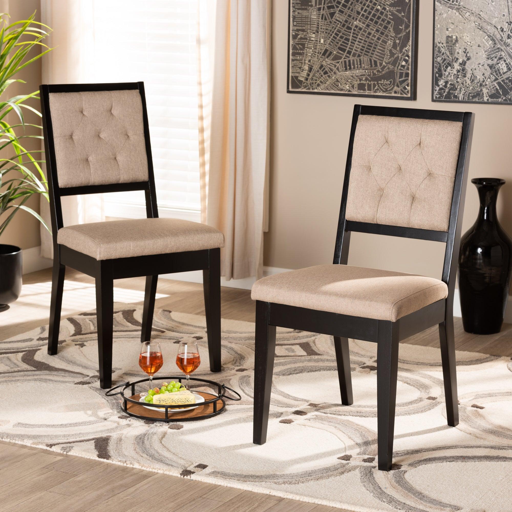 Gideon Modern and Contemporary Sand Fabric Upholstered and Finished Wood 2-Piece Dining Chair Set