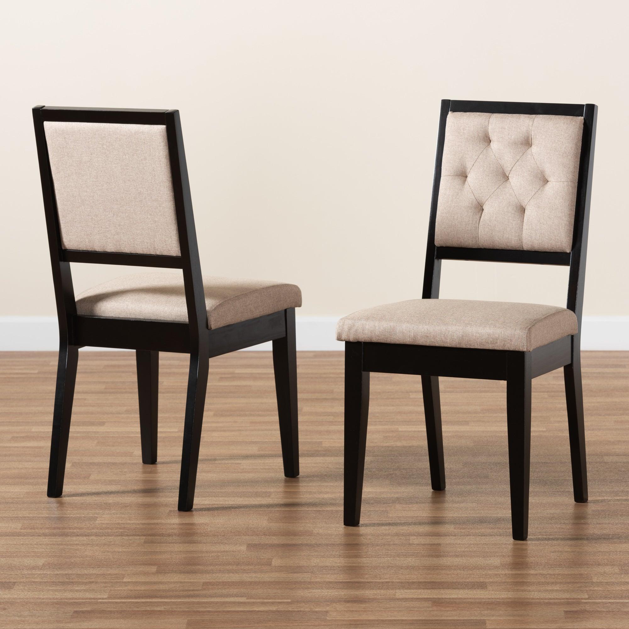 Gideon Modern and Contemporary Sand Fabric Upholstered and Finished Wood 2-Piece Dining Chair Set
