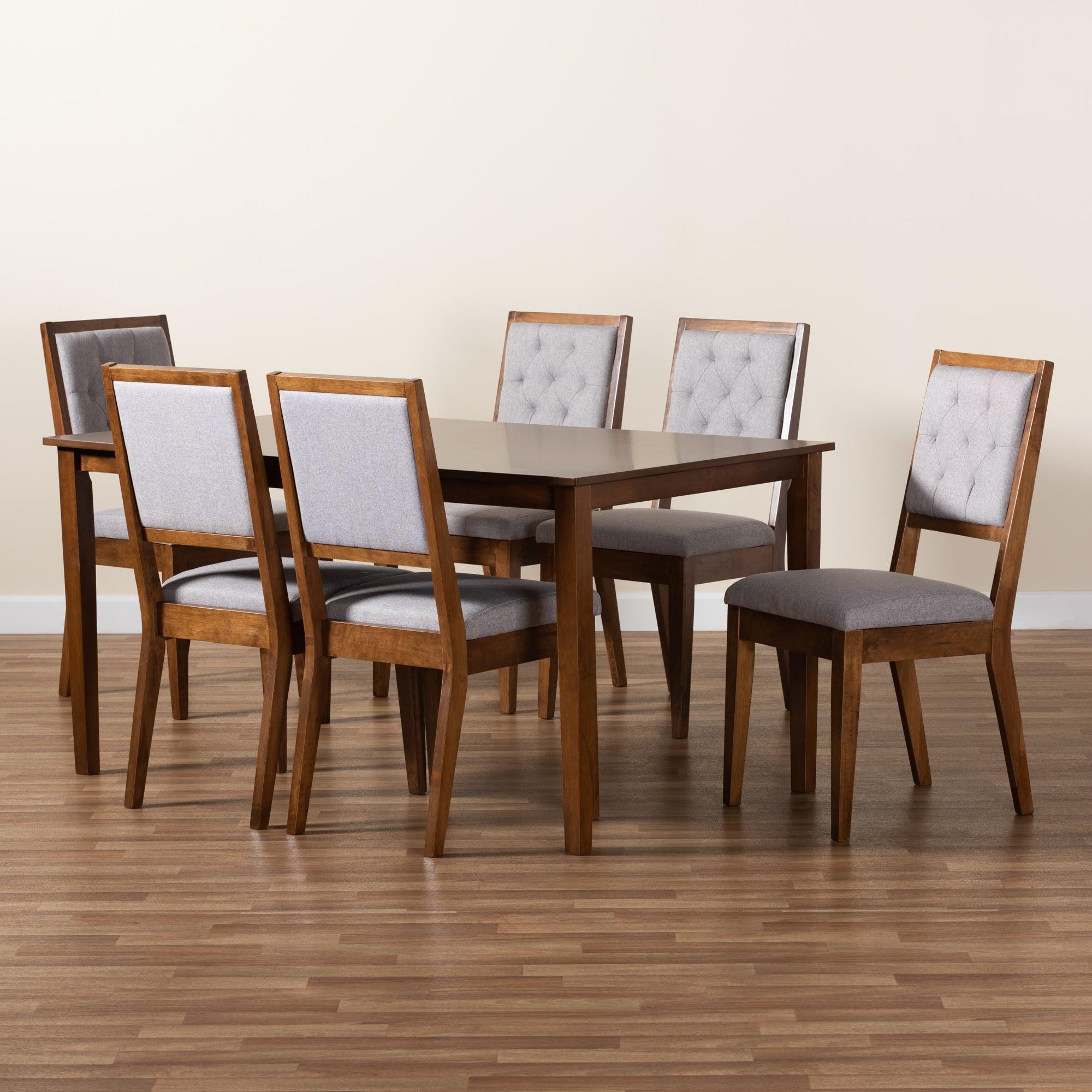 Suvi Modern and Contemporary Fabric Upholstered and Finished Wood 7-Piece Dining Set