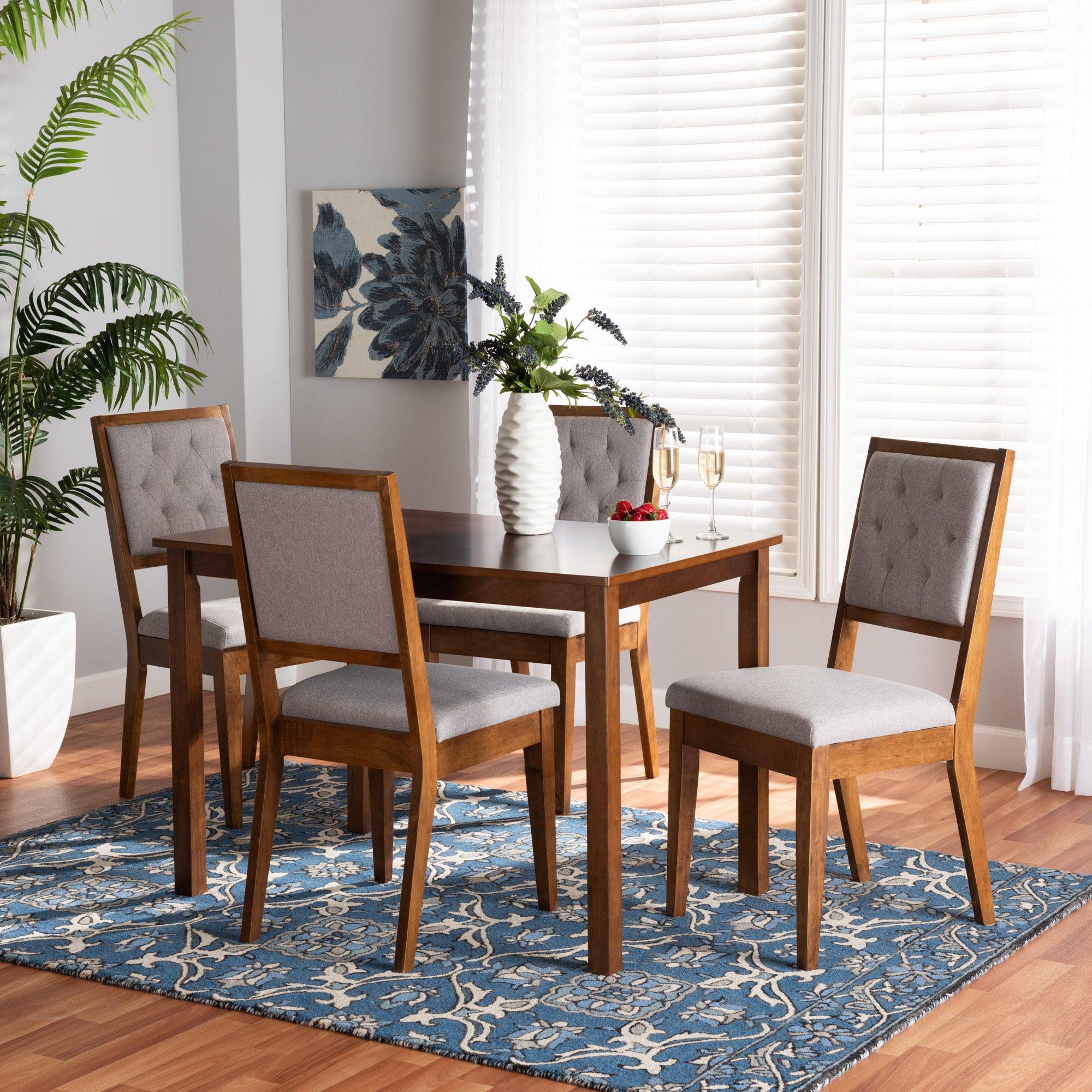 Suvi Modern and Contemporary Fabric Upholstered and Finished Wood 5-Piece Dining Set